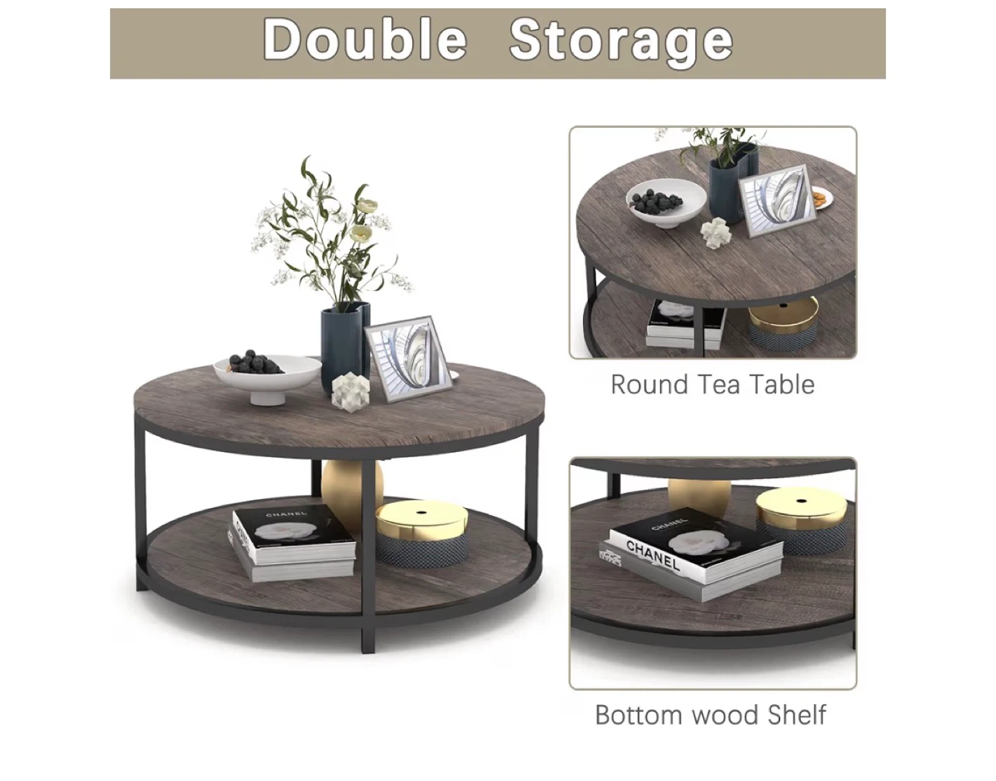 Round Coffee Table with Double Storage - photo 4