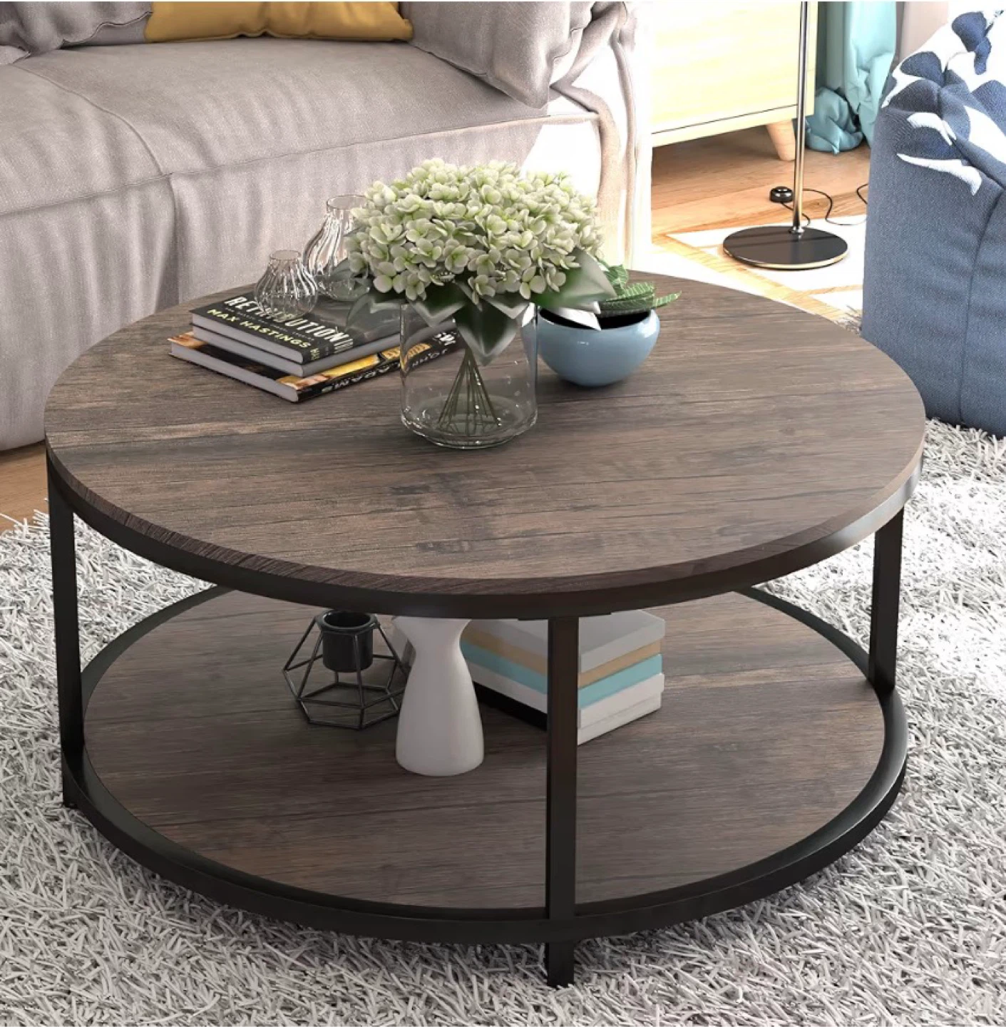 Round Coffee Table with Double Storage
