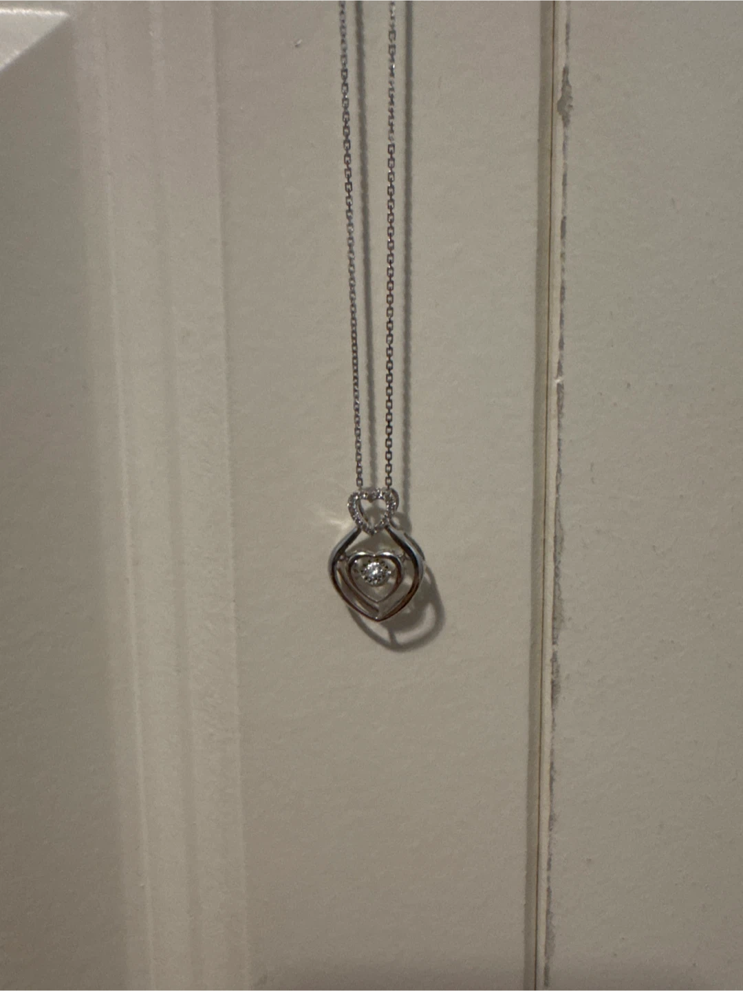 Silver Heart Pendant Necklace with Crystal