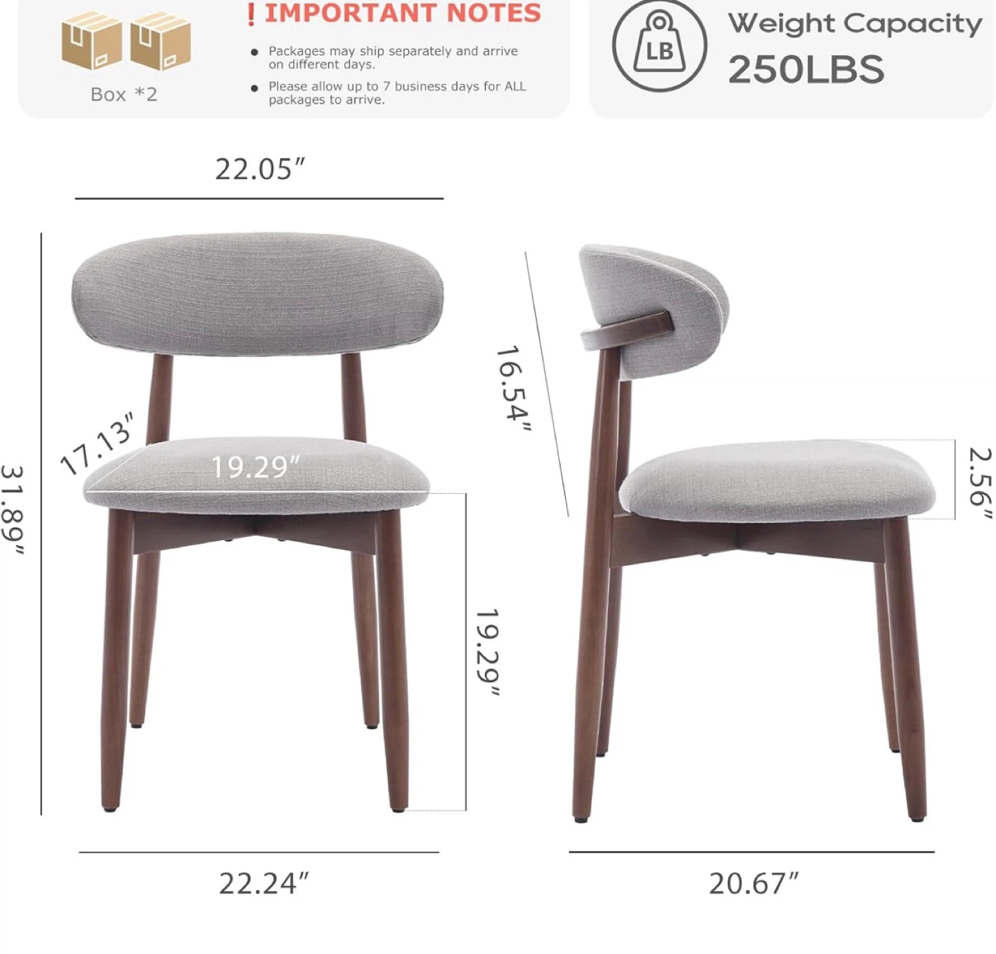Colamy Dining Chairs (Set of 4) - Gray Fabric & Wood - photo 2