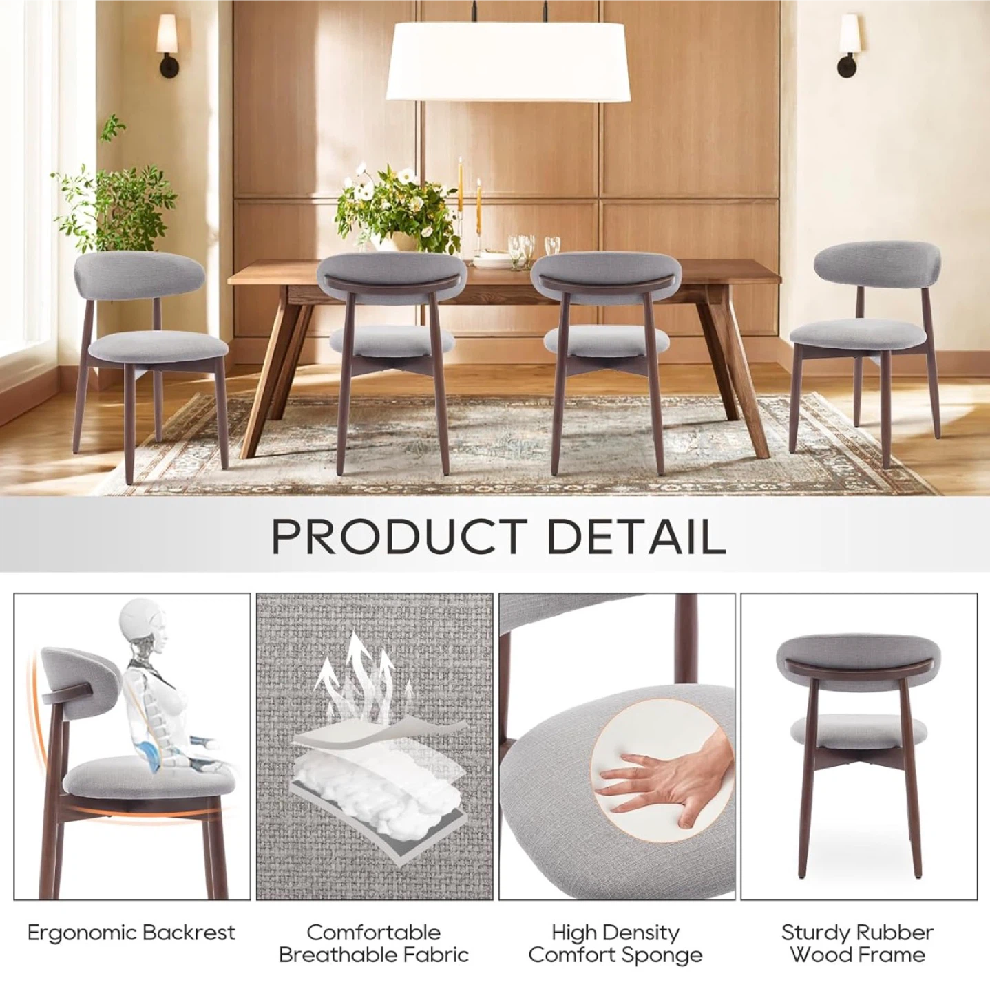 Colamy Dining Chairs (Set of 4) - Gray Fabric & Wood - photo 4