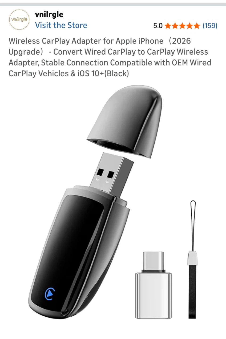 Wireless CarPlay Adapter for iPhone - Black