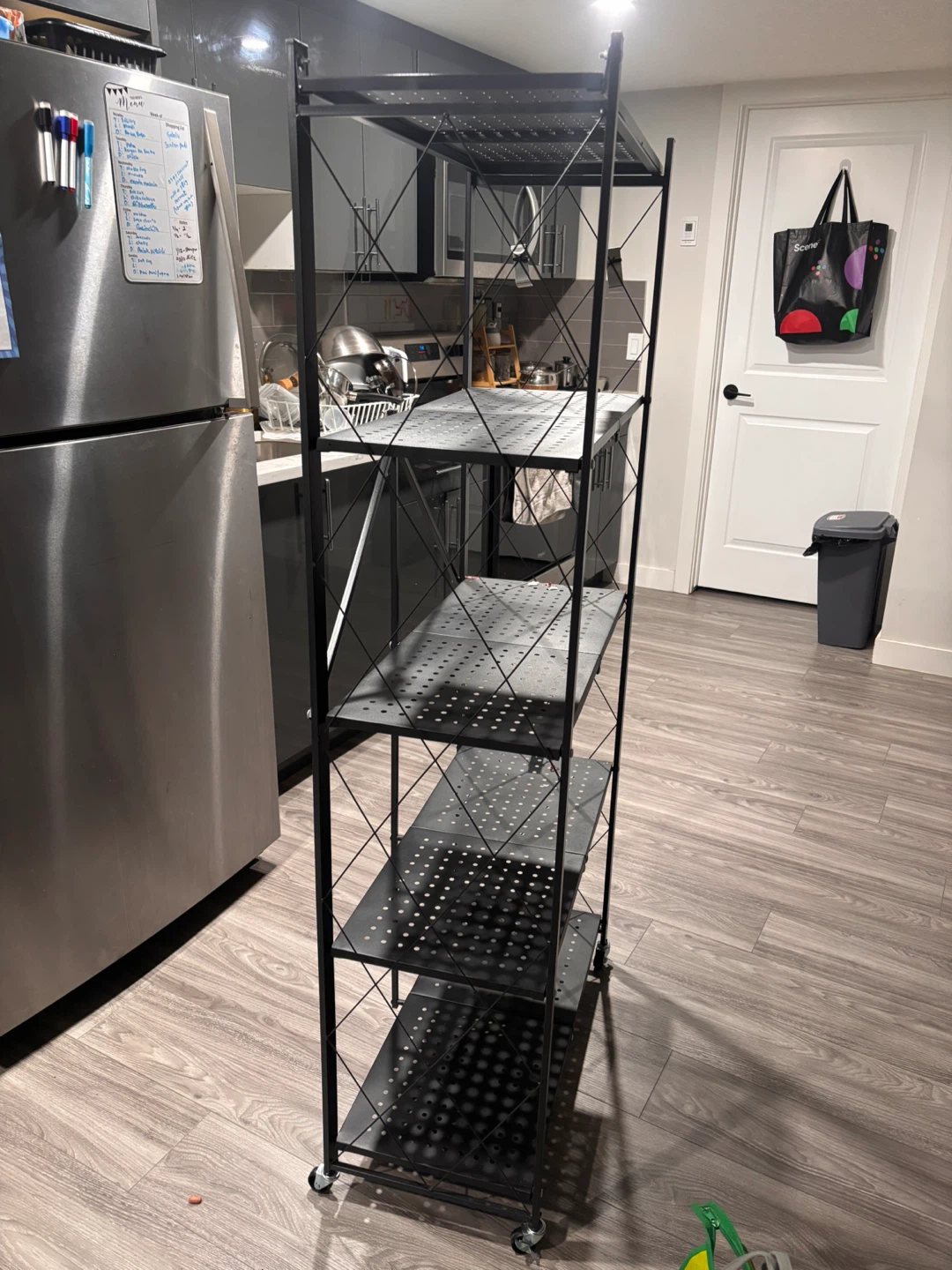 Black Metal 5-Tier Folding Shelf Unit with Wheels - photo 5