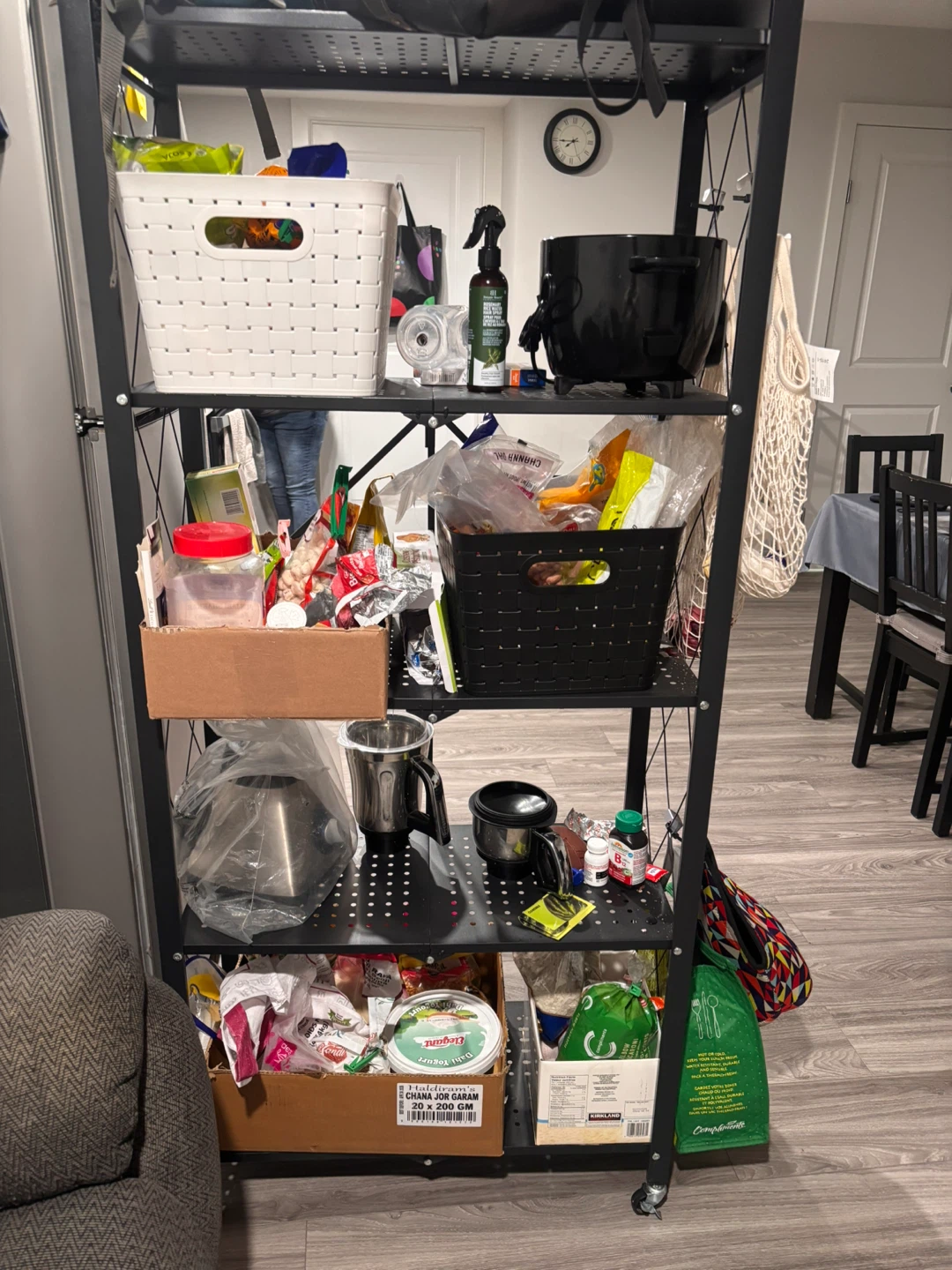 Black Metal 5-Tier Folding Shelf Unit with Wheels