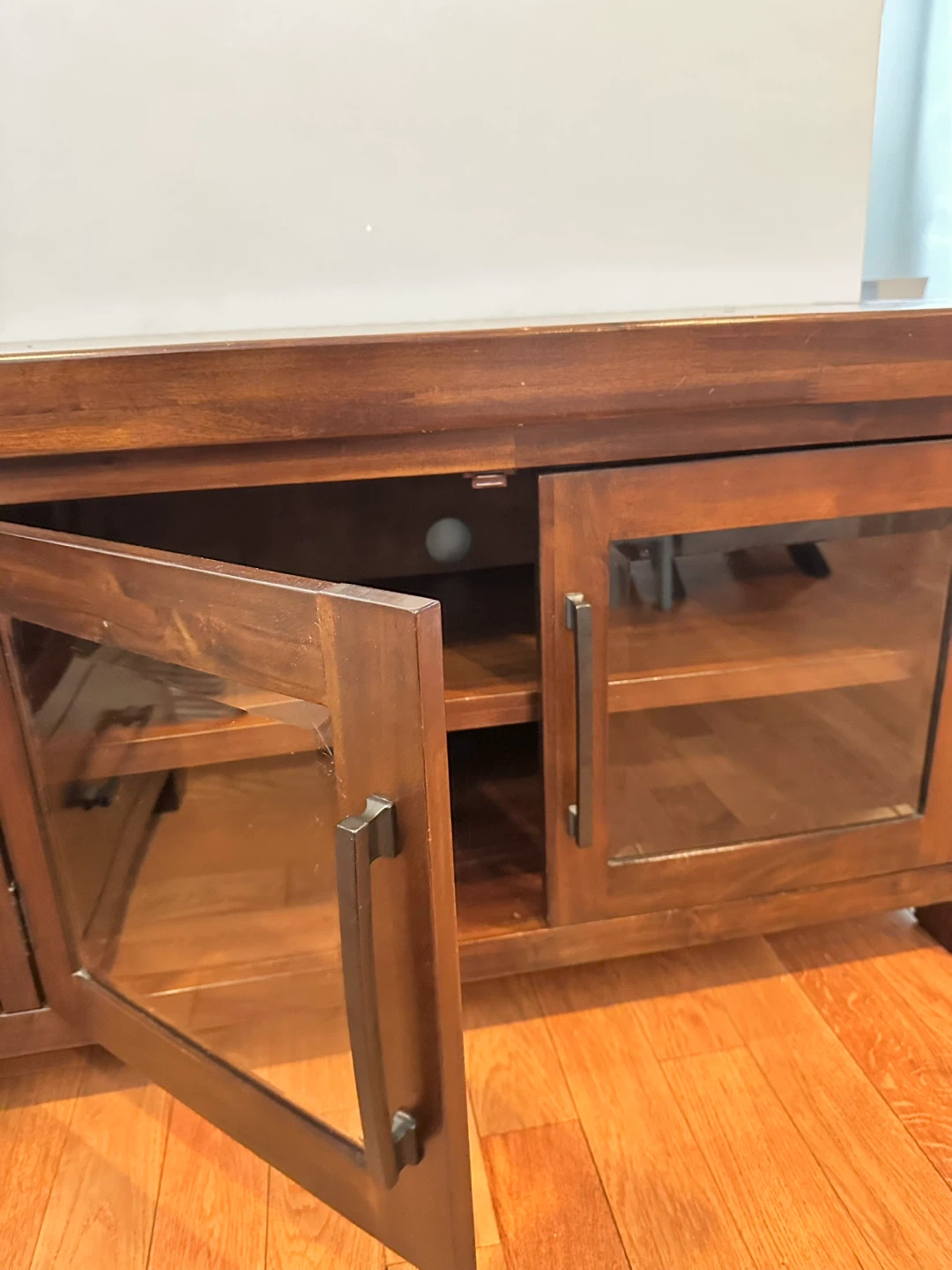 Dark Wood TV Stand with Glass Doors - photo 2