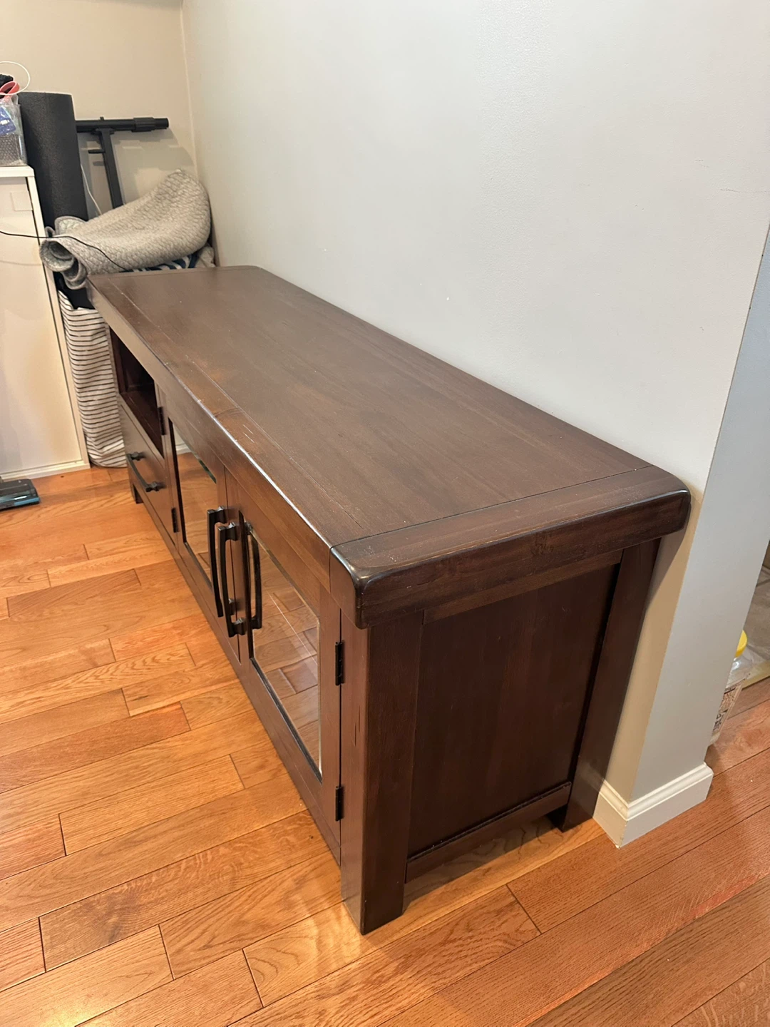 Dark Wood TV Stand with Glass Doors - photo 4