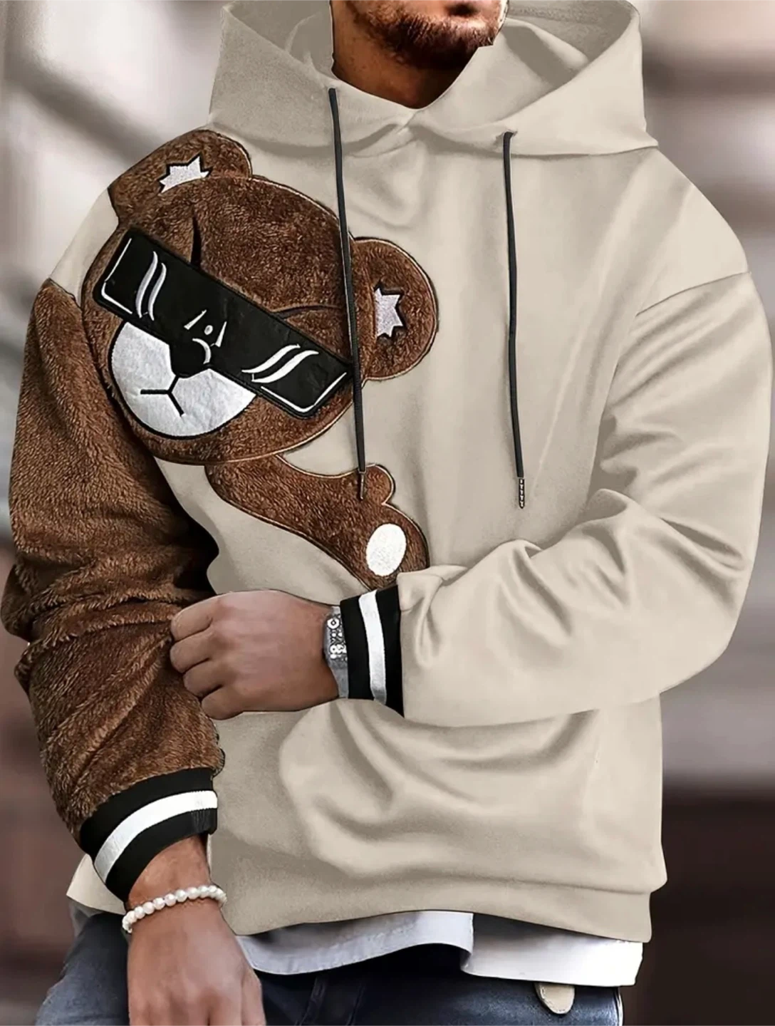 New Men's Teddy Bear Graphic Hoodie