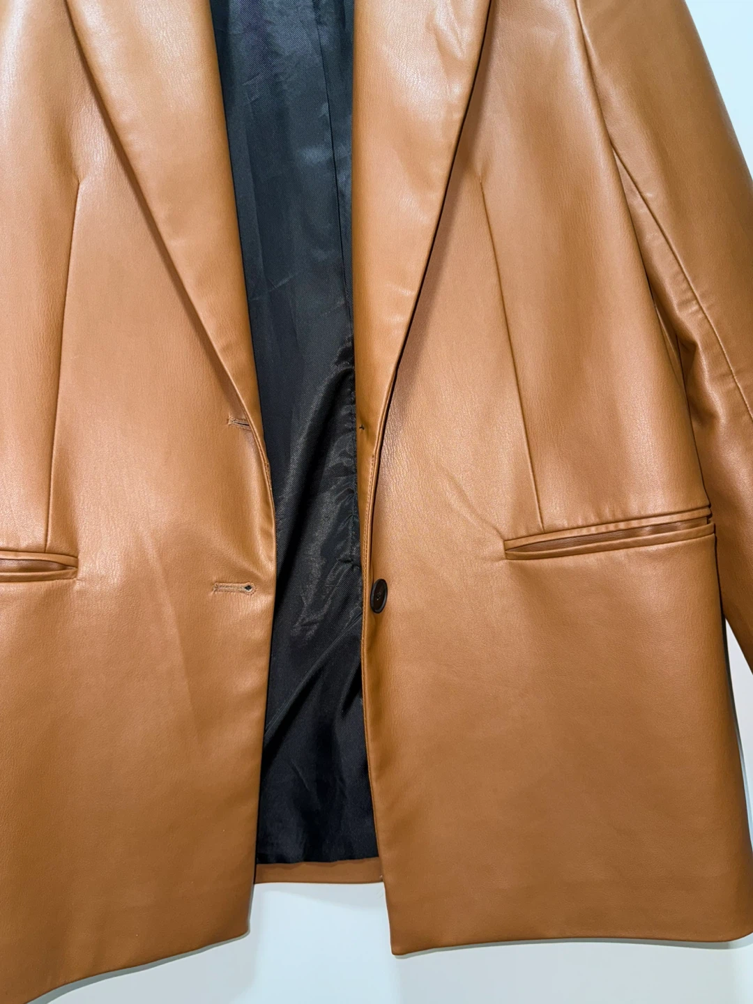 Zara Faux Leather Blazer - Brown - photo 3
