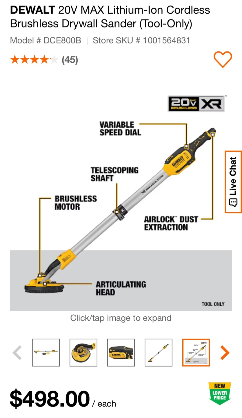 DEWALT Drywall Sander DCE800B (Tool Only)