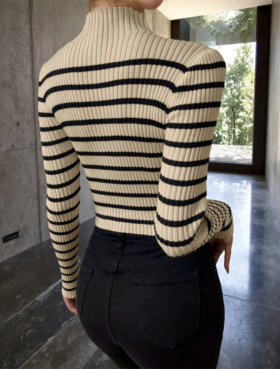 New Striped Mock Neck Long Sleeve Sweater - photo 2