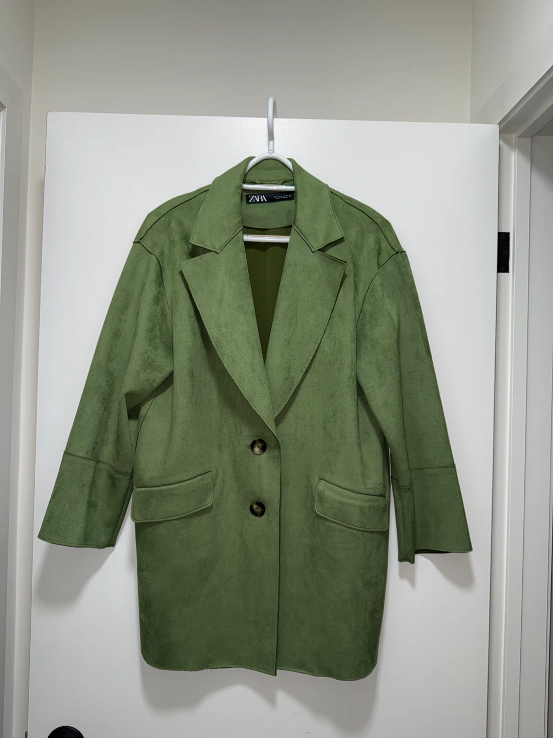 ZARA Green Suede-like Blazer Jacket