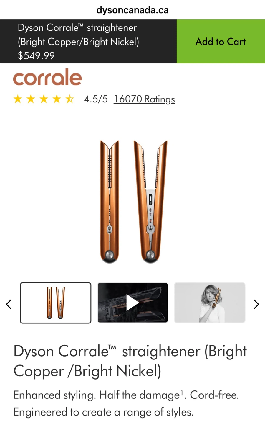 Dyson Corrale Straightener - Bright Copper/Bright Nickel