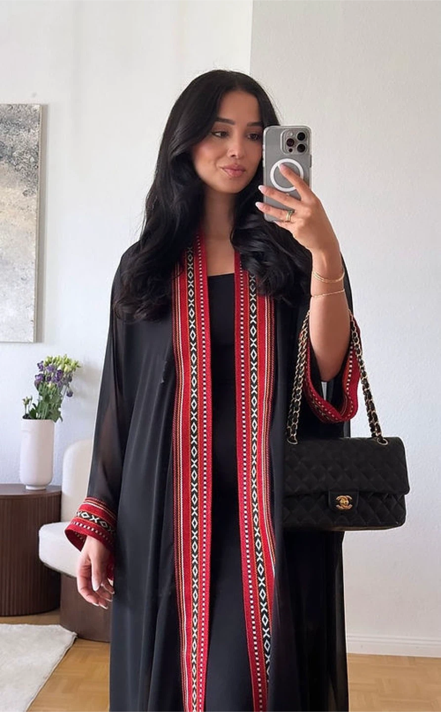 Black Abaya with Embroidered Trim - photo 2