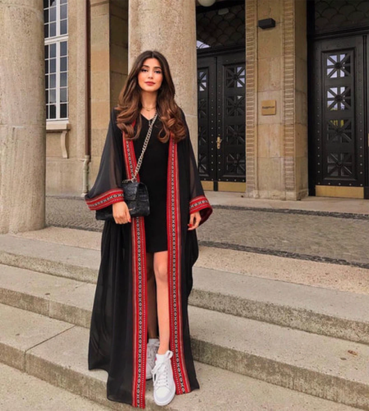 Black Abaya with Embroidered Trim