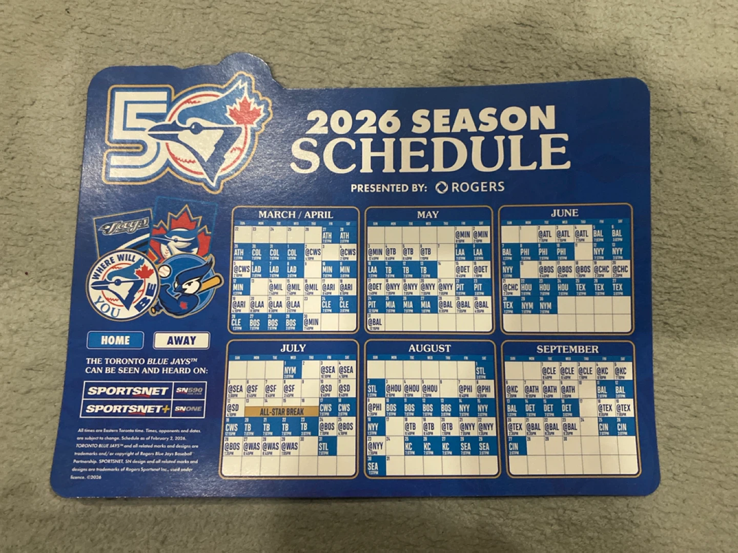 2026 Toronto Blue Jays Season Magnet Schedule