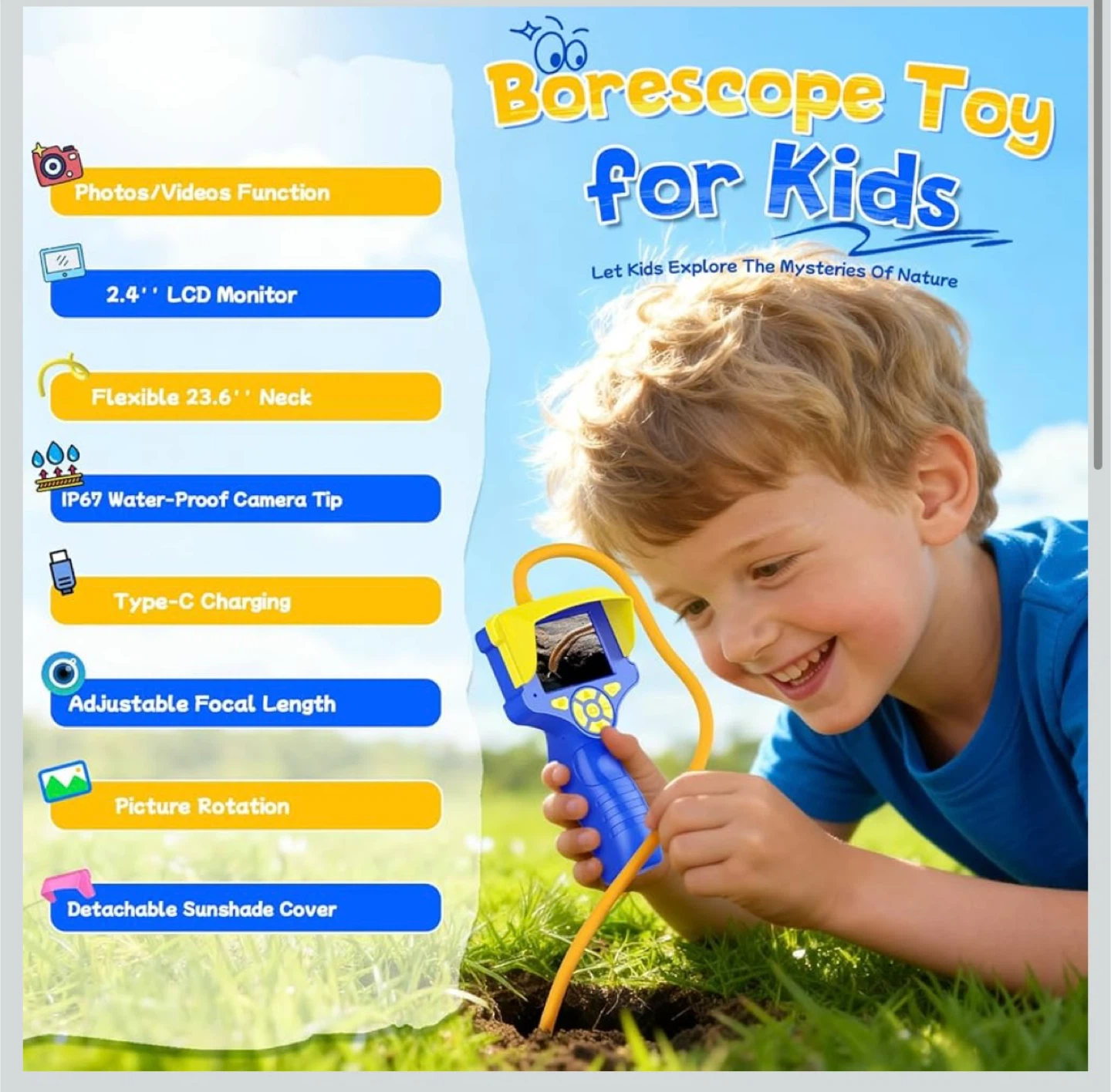 New Kids Borescope Snake Camera Toy with 2.4" LCD Screen - photo 2