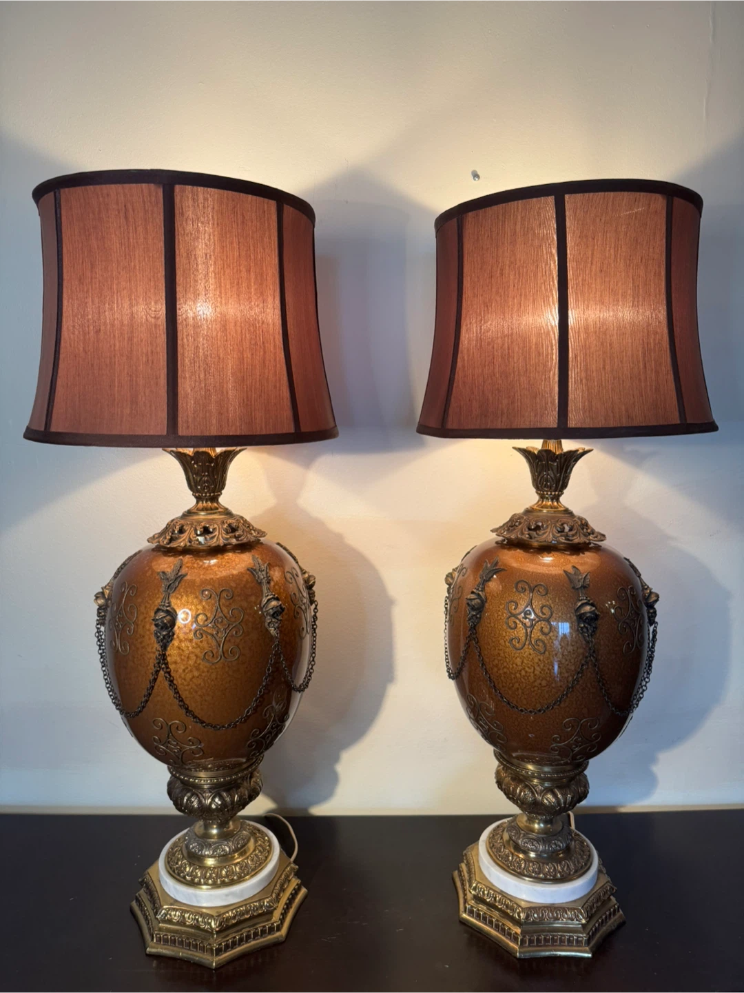Pair of Vintage Brass Ornate Table Lamps