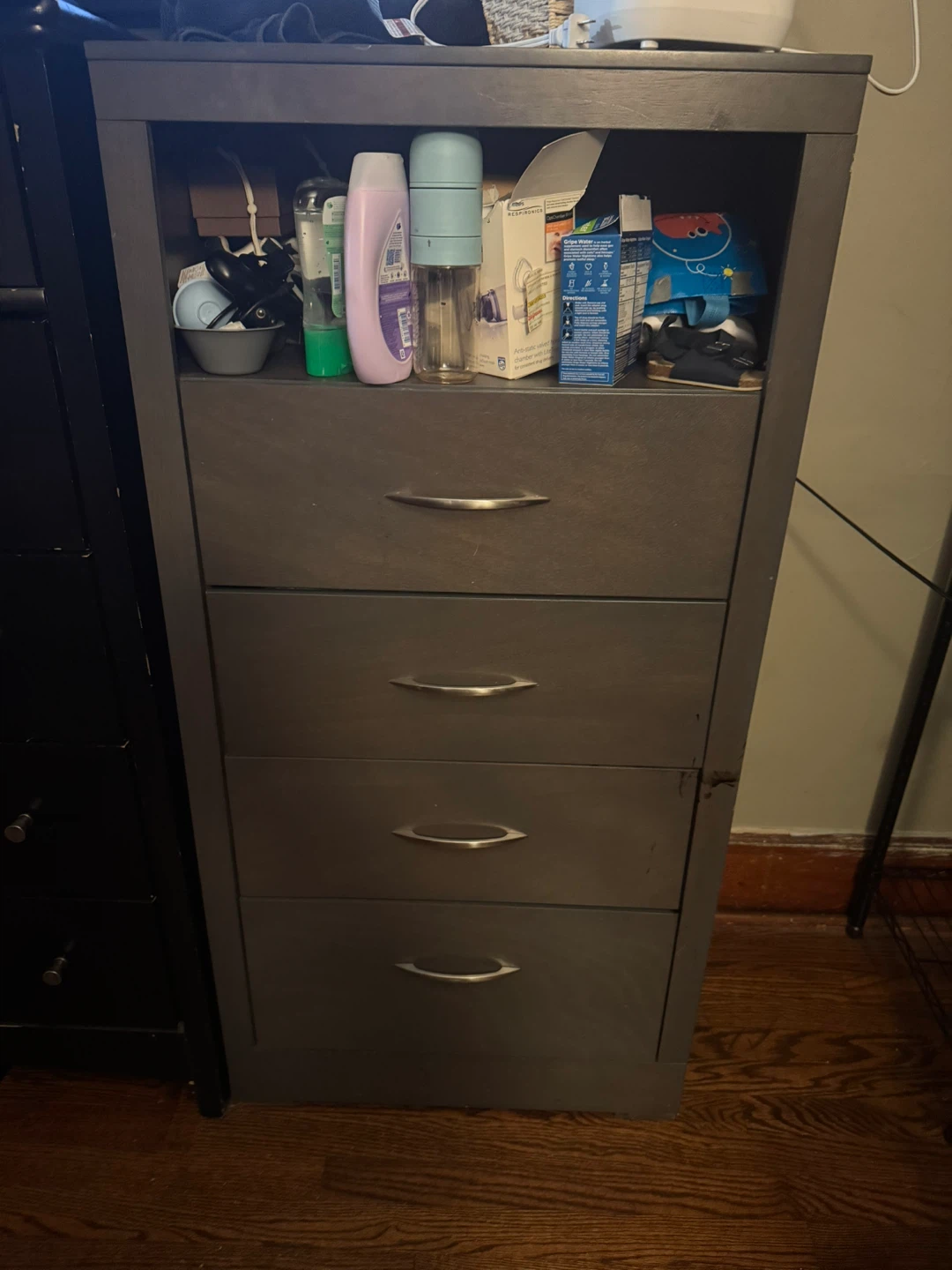 Dark Gray 4-Drawer Dresser with Top Shelf - photo 4