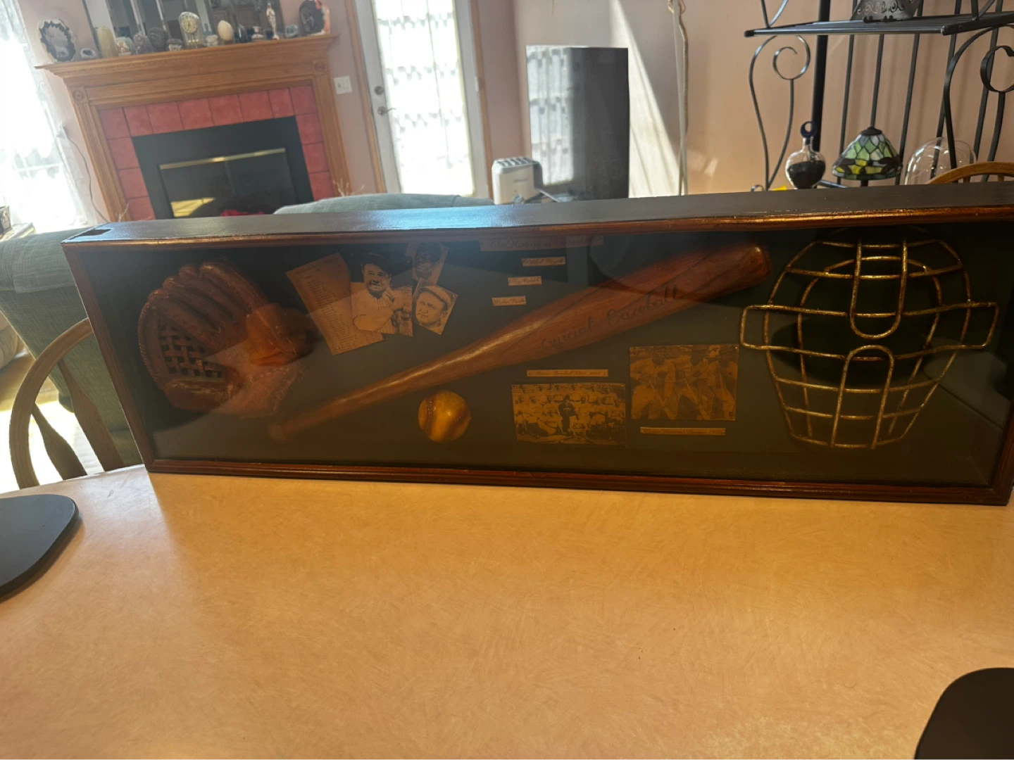 Vintage Baseball Display Case with Autographed Bat
