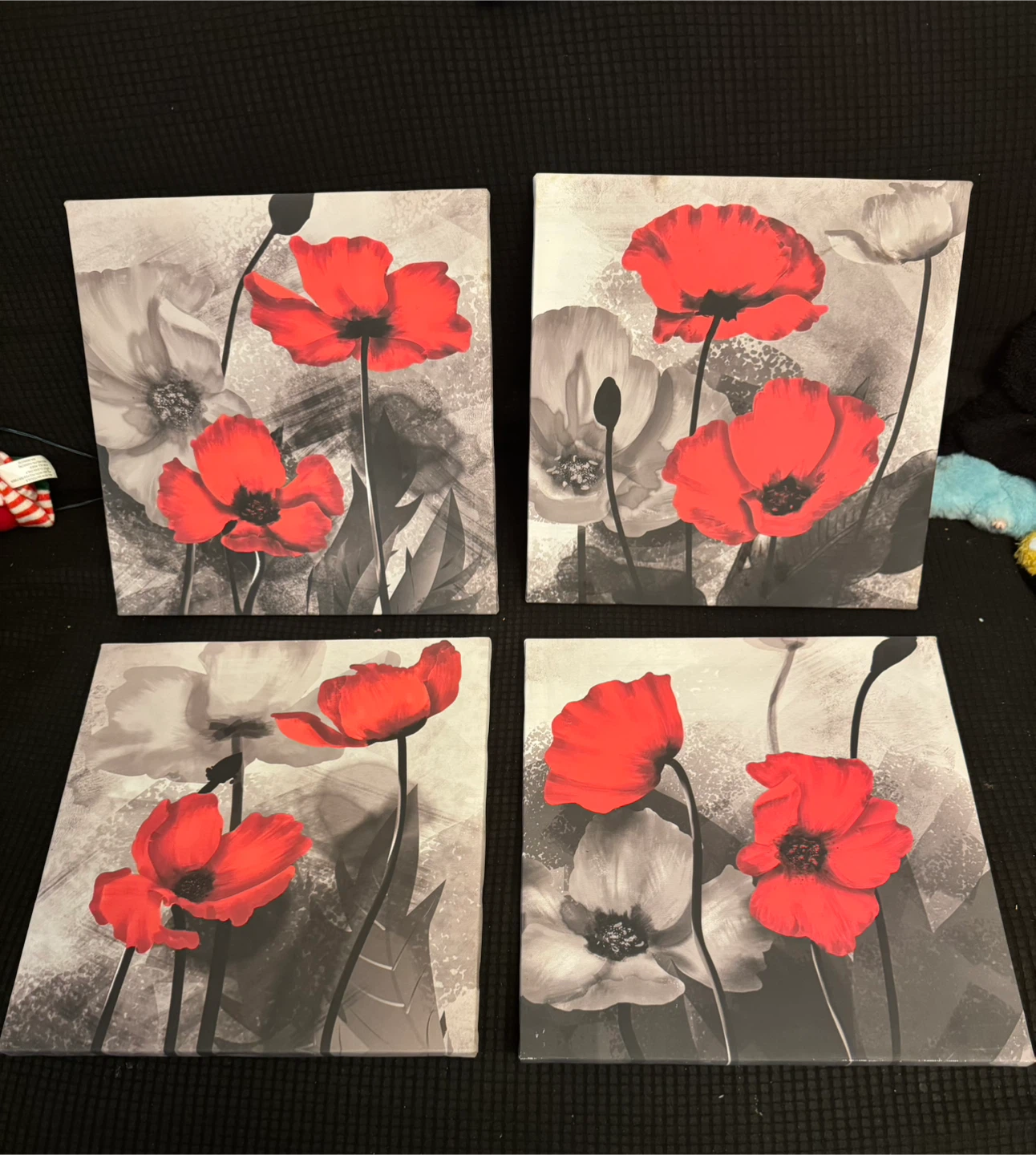 Set of 5 Red Poppy Canvas Wall Art Prints