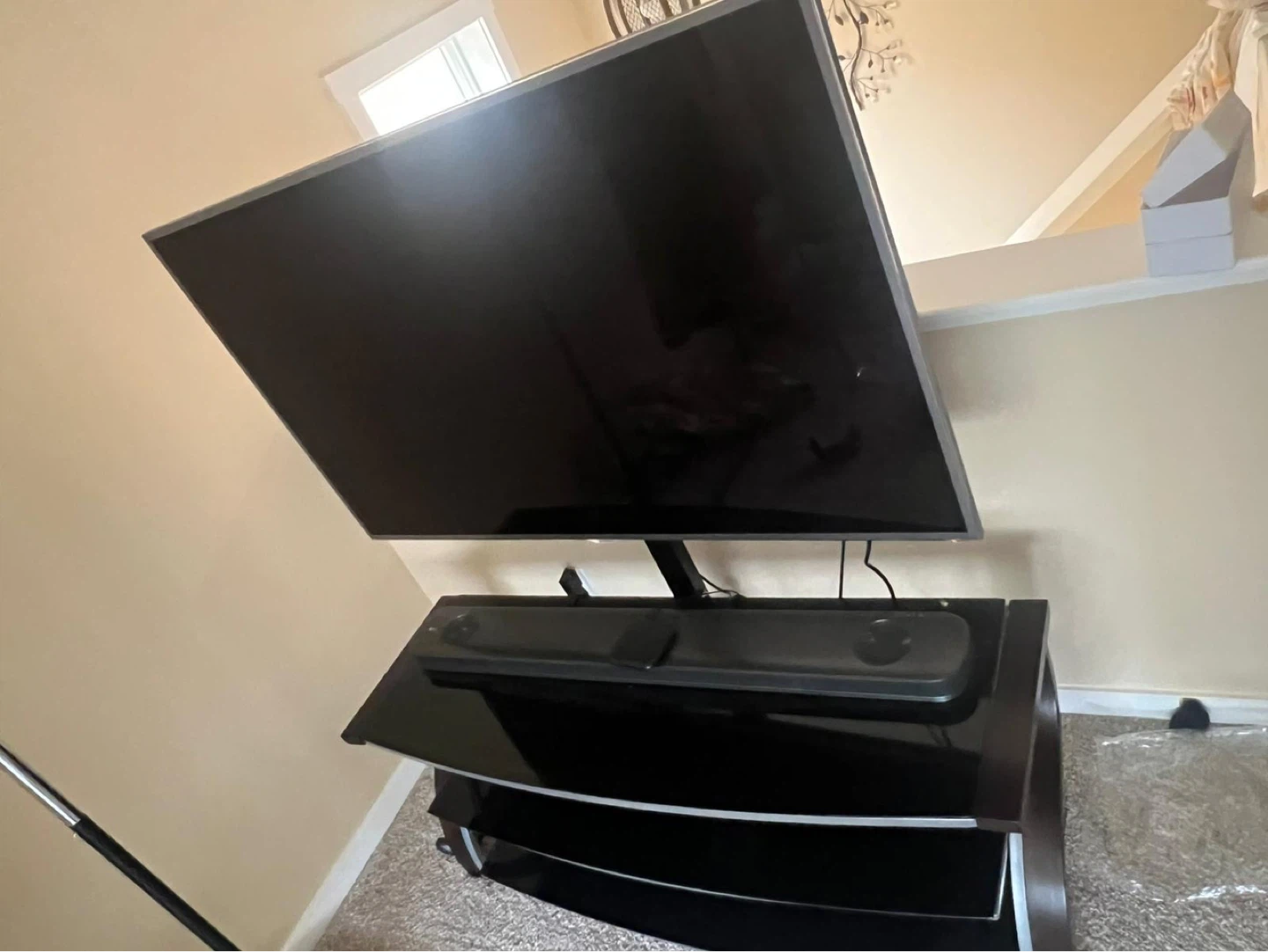Samsung TV and Soundbar with Glass Stand