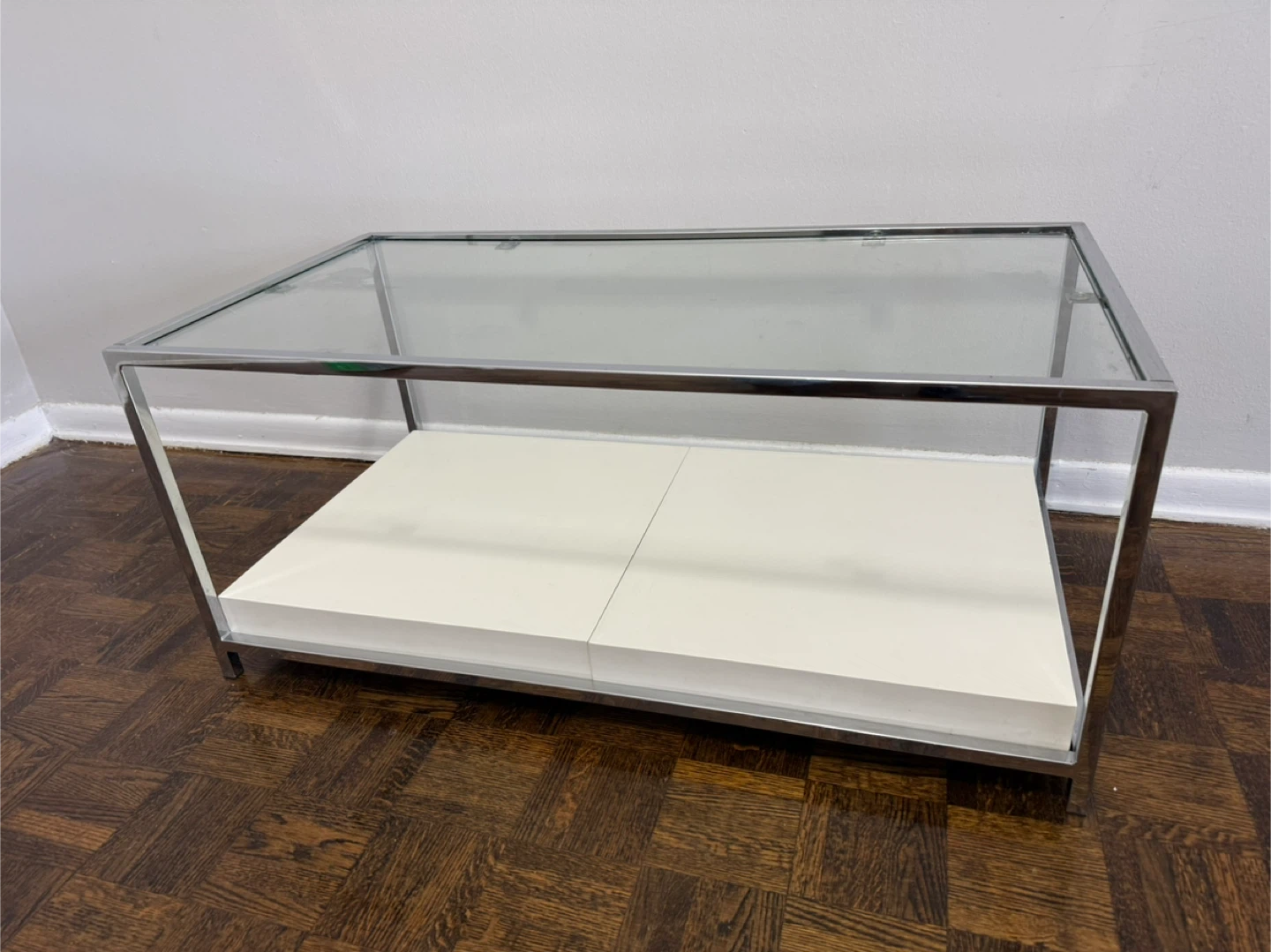 Chrome and Glass Coffee Table with White Trays - photo 4