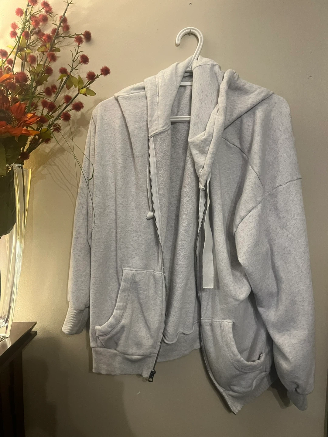 American Eagle Light Grey Zip-Up Hoodie Sz S