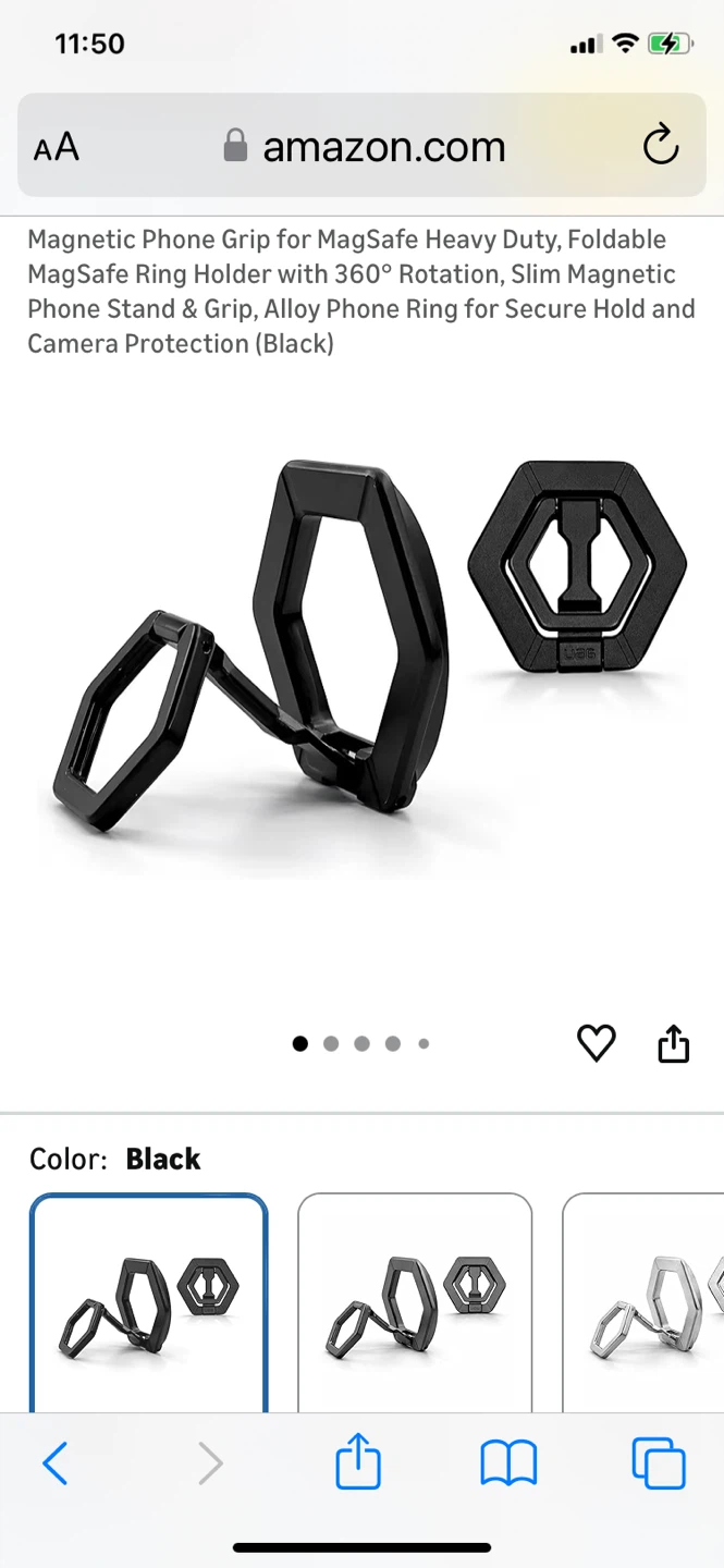 Black Magnetic Phone Grip Ring Holder Stand for MagSafe