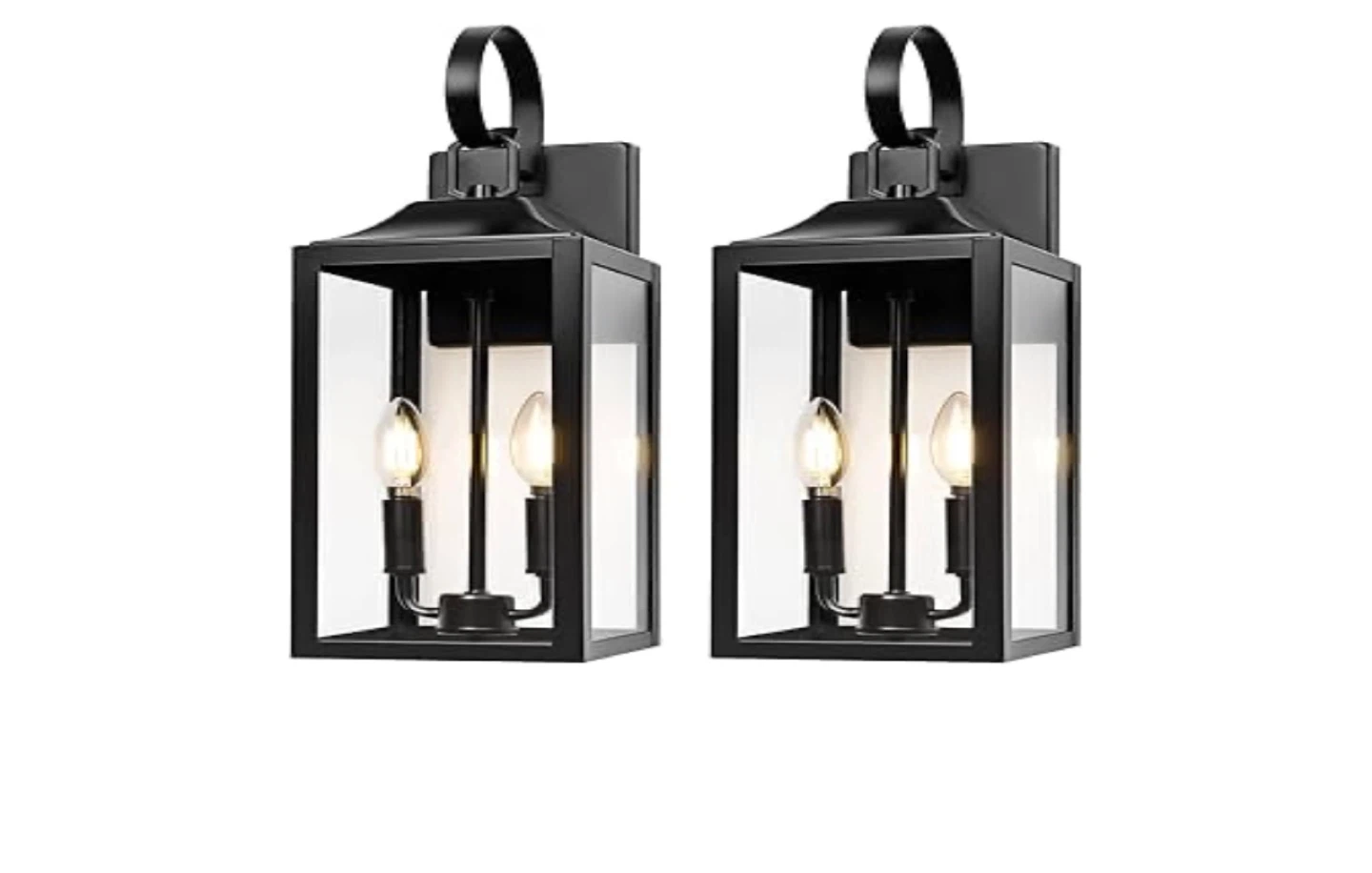 Set of 2 Black Outdoor Lantern Wall Sconces