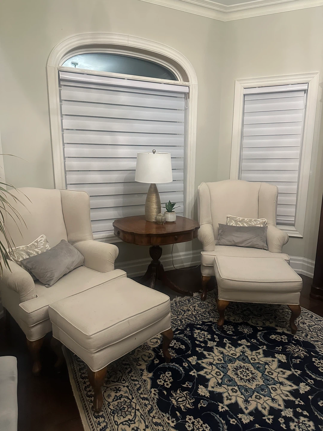 Cream Wingback Armchair with Ottoman
