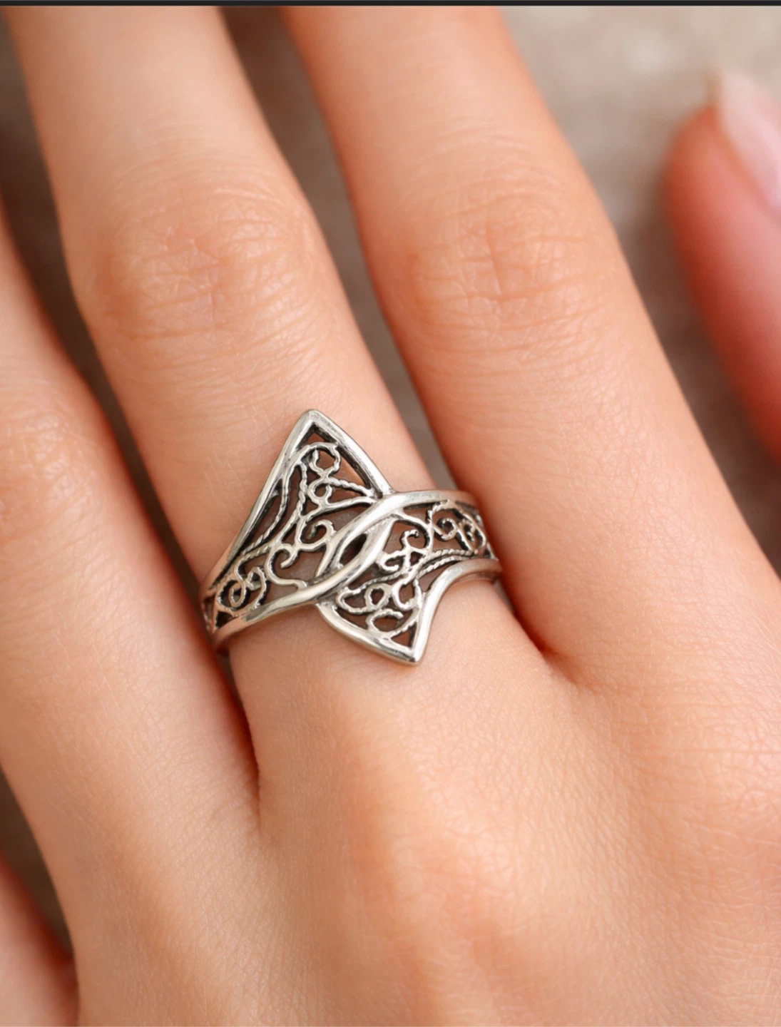 Vintage Silver Filigree Statement Ring - photo 2