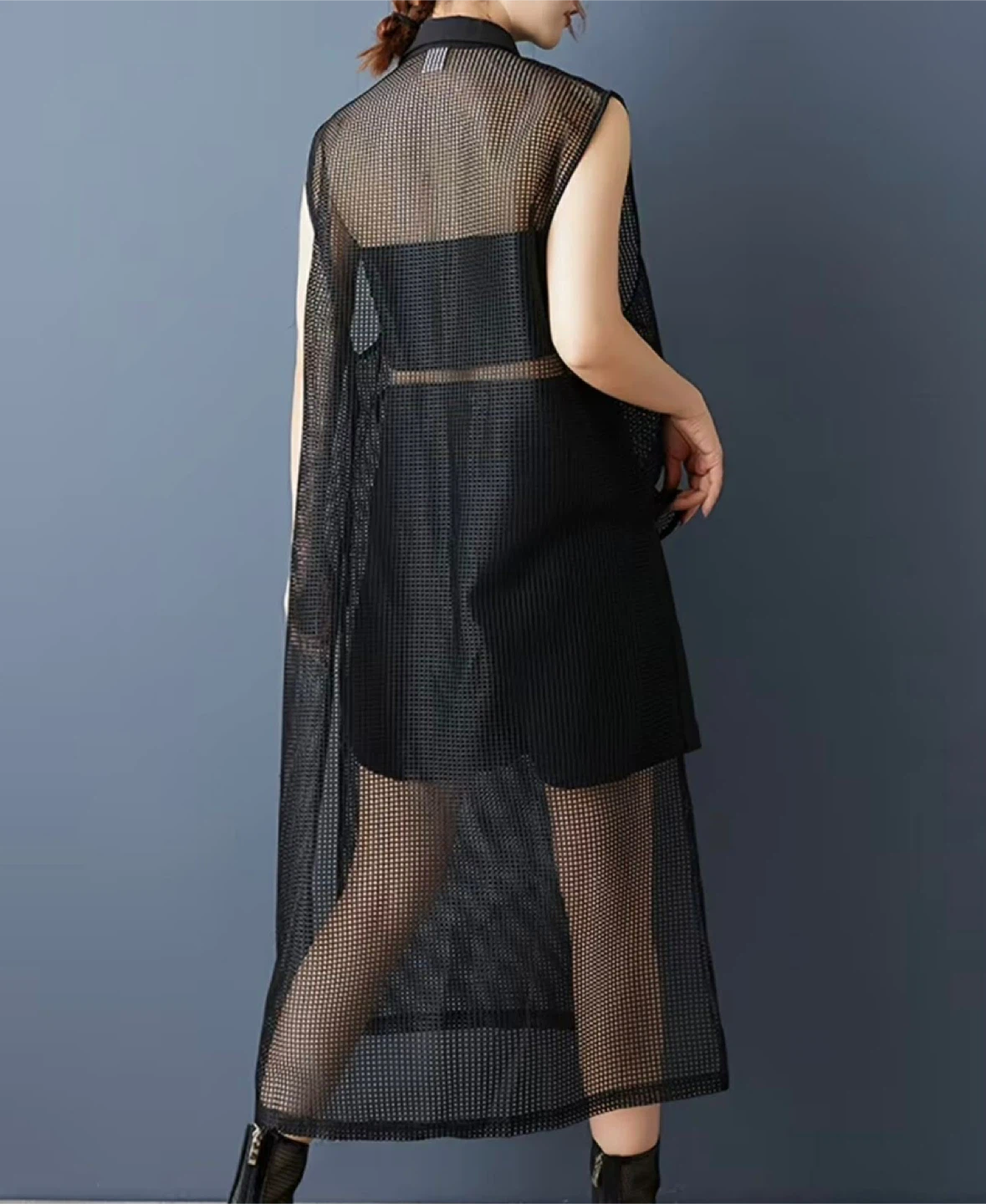 Black Mesh Sleeveless Long Vest Shirt - photo 2