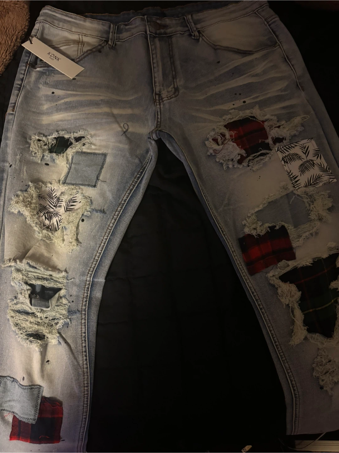 KONK Distressed Patchwork Jeans