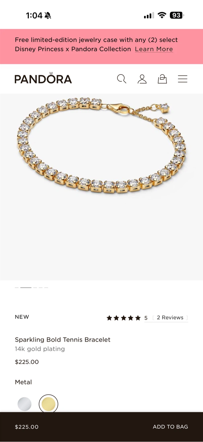 Pandora Sparkling Bold Tennis Bracelet 14k Gold Plating - photo 4