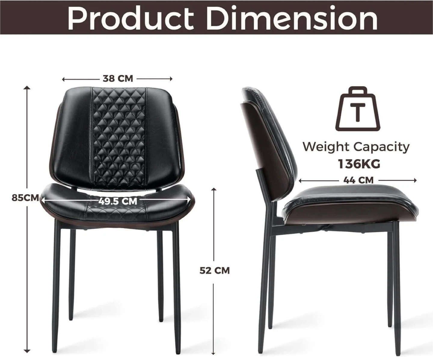 Set of 2 Black Faux Leather Dining Chairs - photo 2