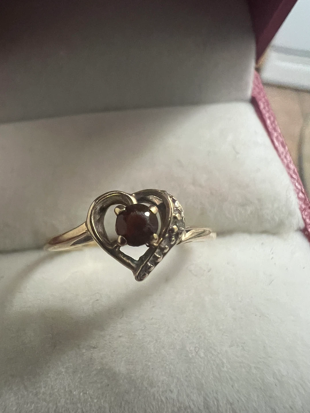 10K Gold Garnet Heart Ring with diamonds