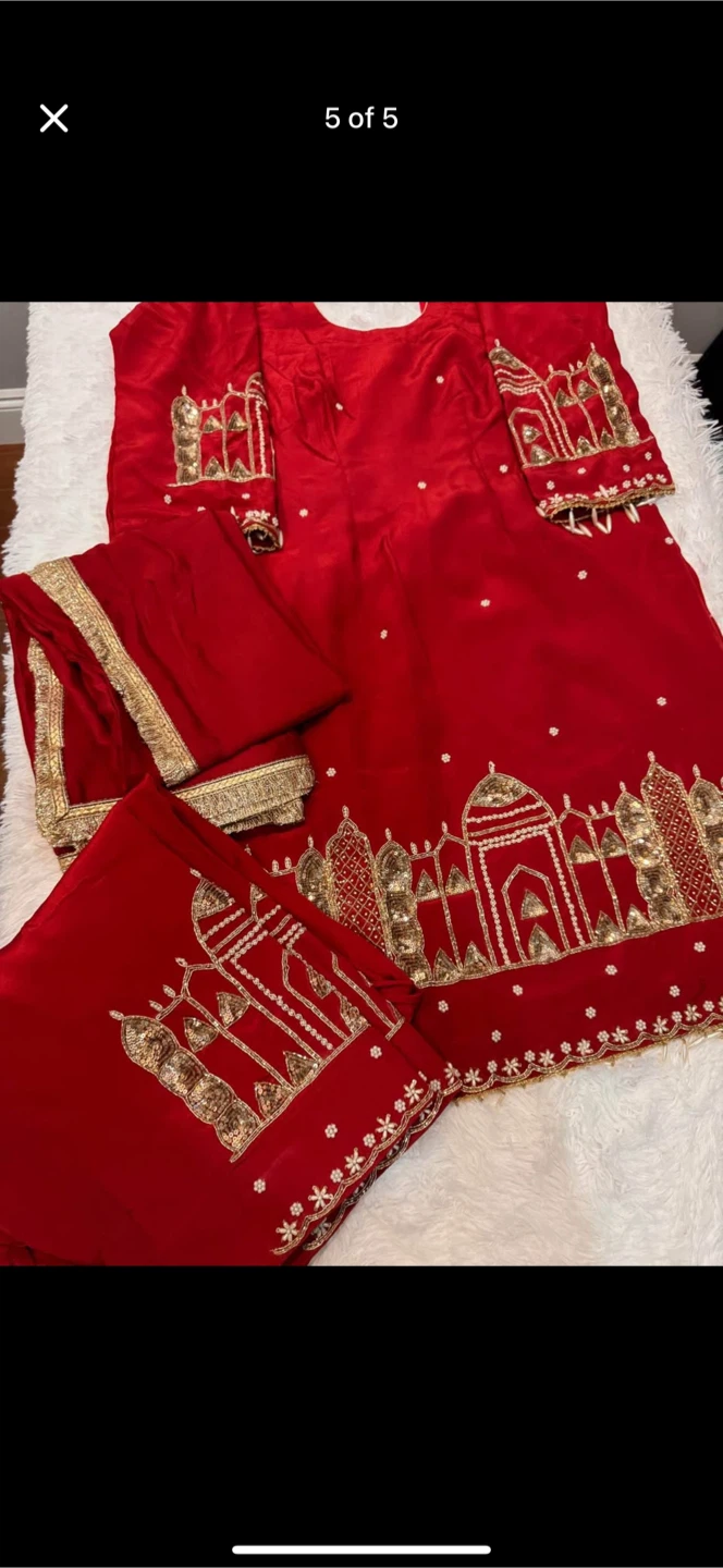 Red Embroidered Salwar Kameez with Dupatta - photo 4