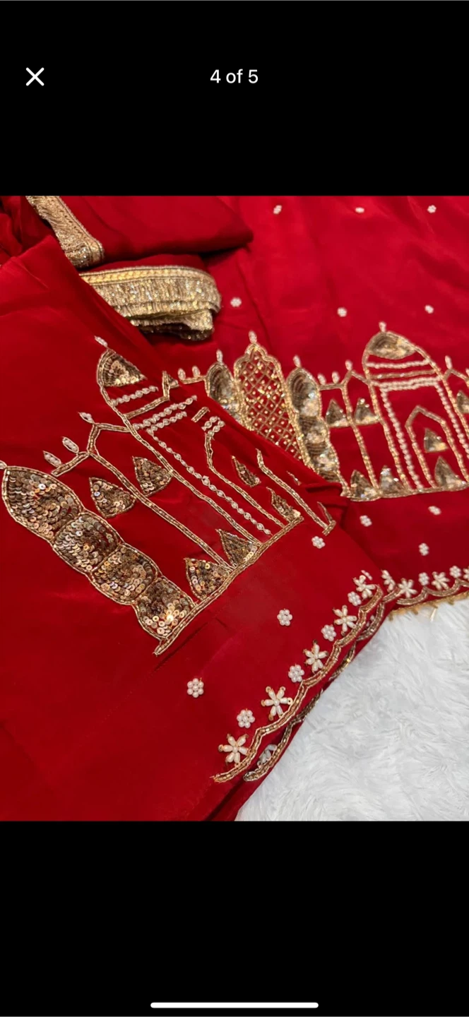 Red Embroidered Salwar Kameez with Dupatta - photo 5