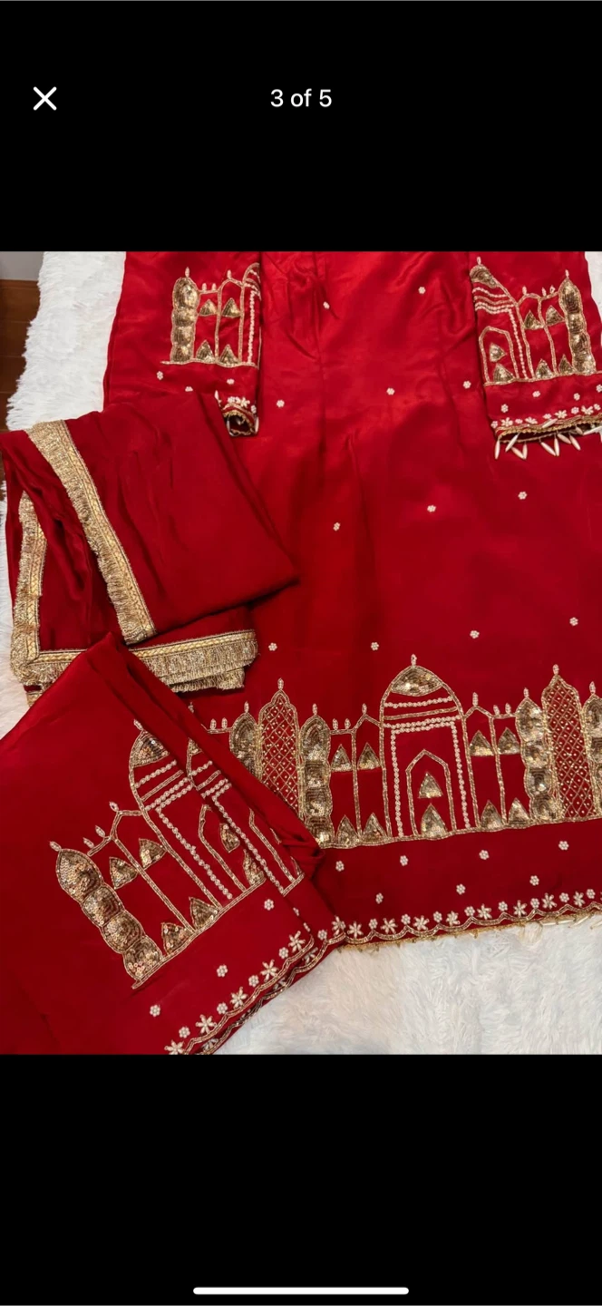 Red Embroidered Salwar Kameez with Dupatta - photo 3