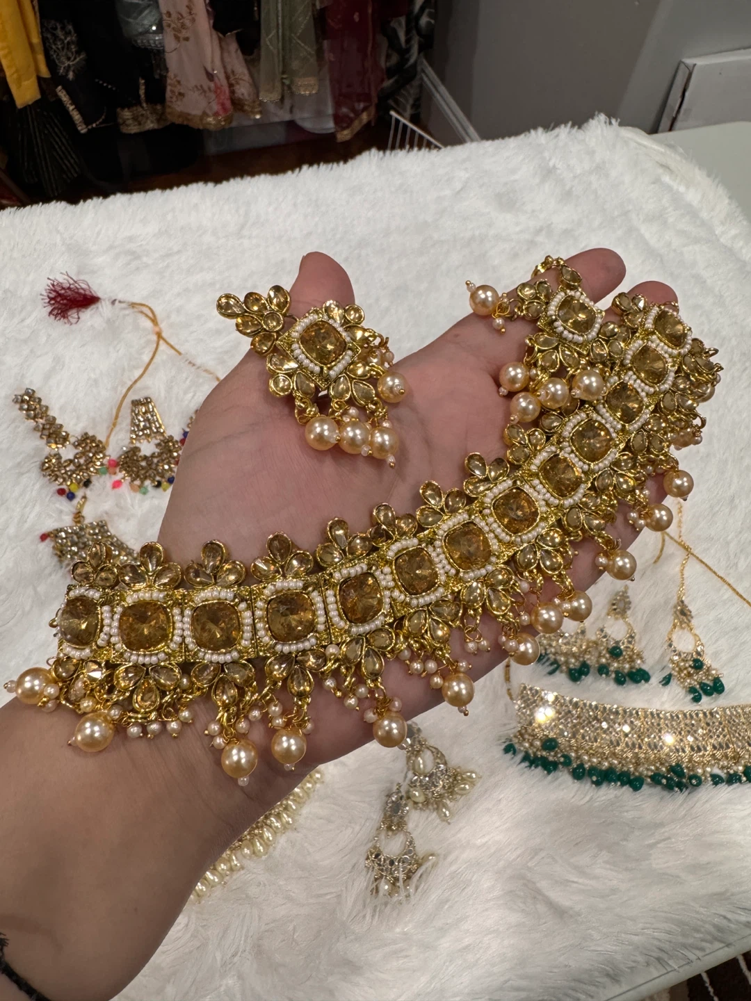 Gold Tone Statement Necklace and Earring Set - photo 2