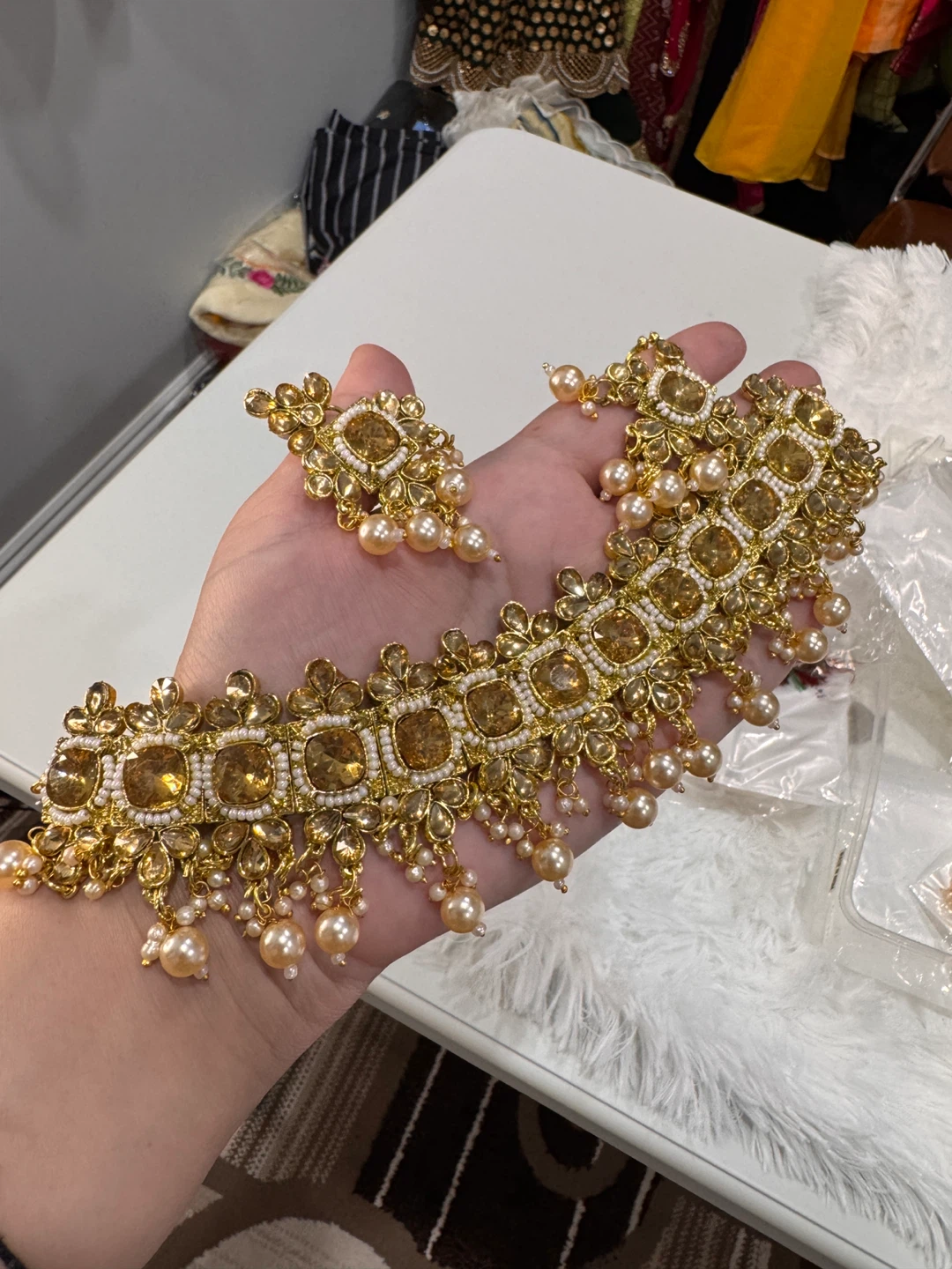 Gold Tone Statement Necklace and Earring Set