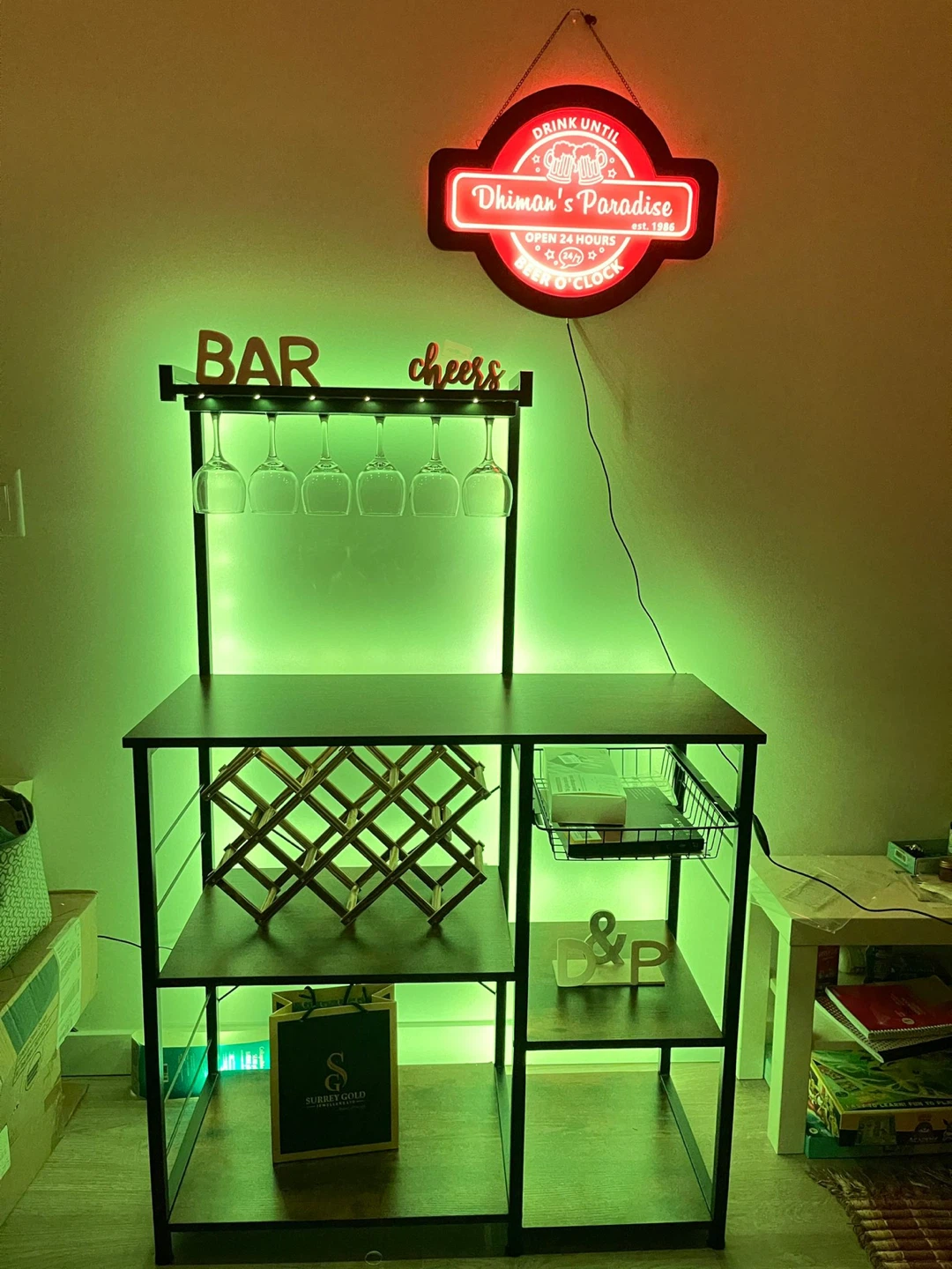 Modern Industrial Bar Cabinet /Kitchen  Rack with LED Lights