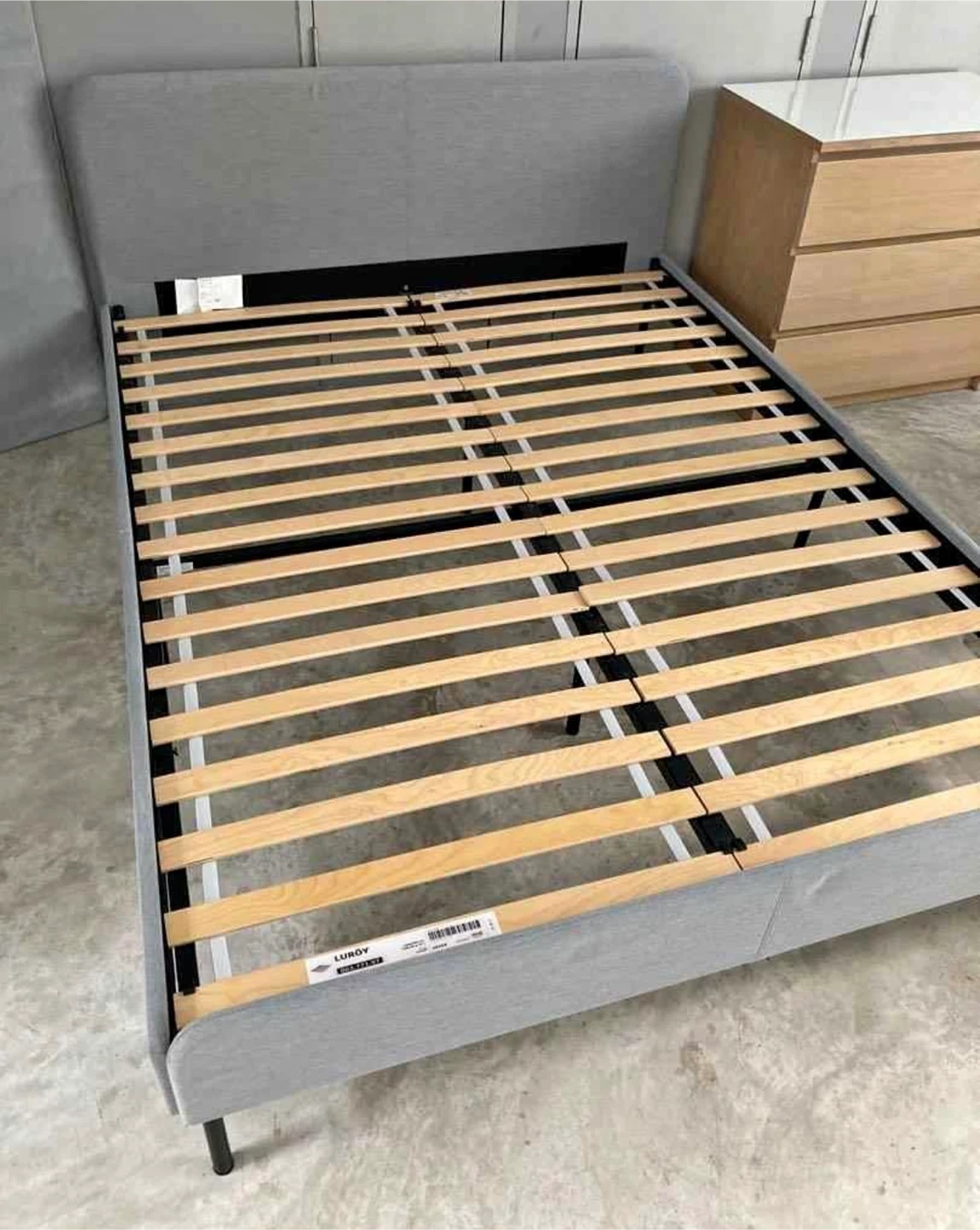 Queen Grey Upholstered Bed Frame with Slats