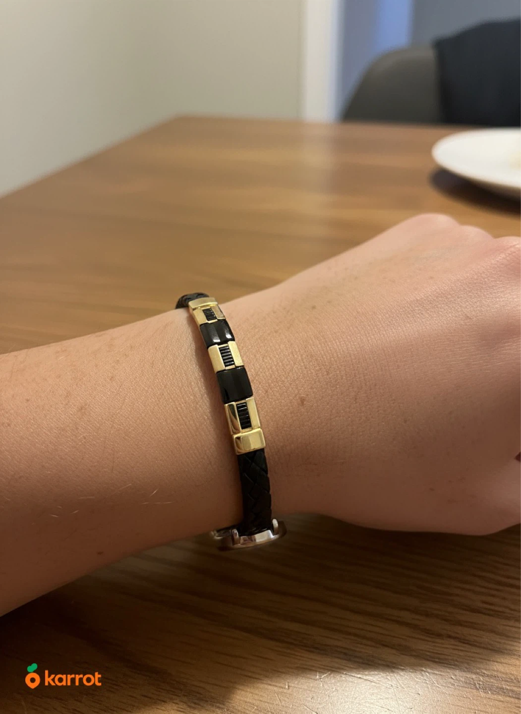 14k gold &leather combine men bracelet - photo 4