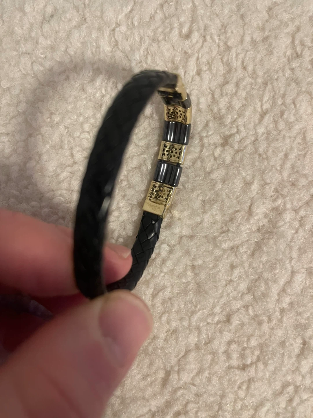 14k gold &leather combine men bracelet - photo 5