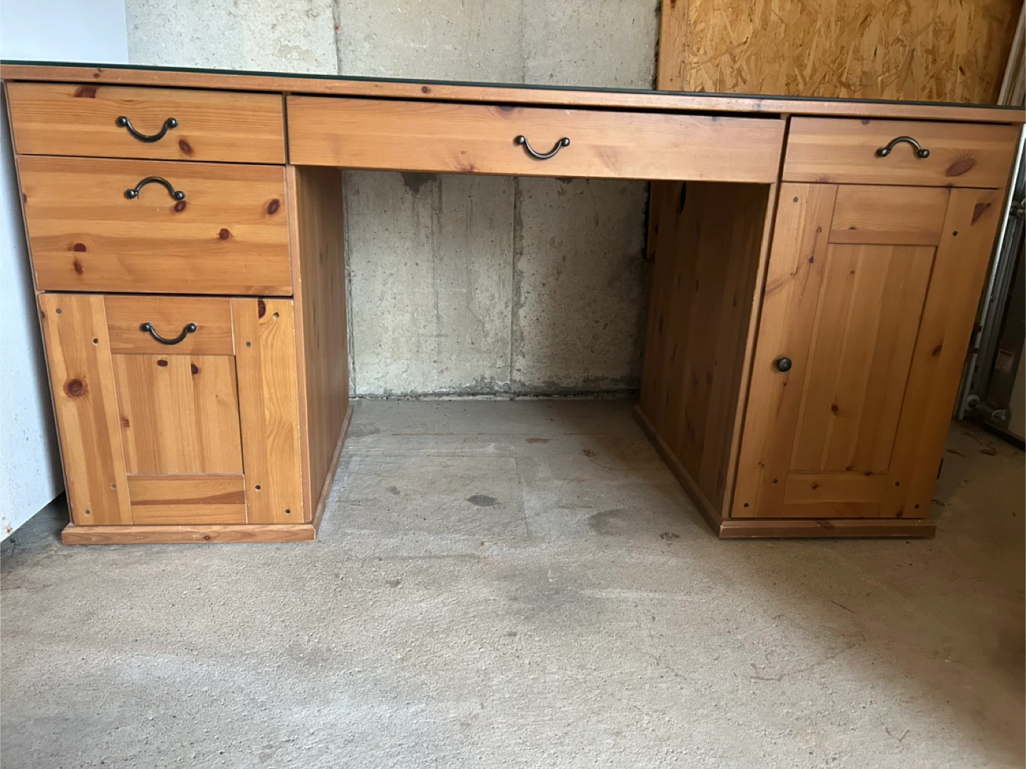 Wooden desk with glass top and cabinet 🥕