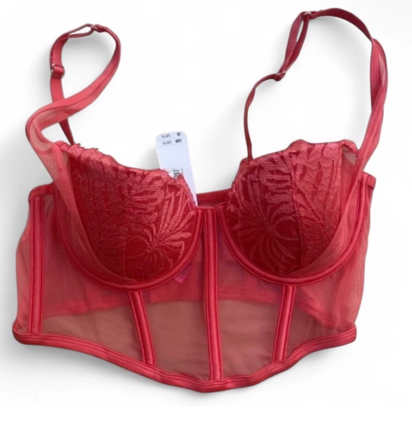 NWT La SENZA Red Lace And Mesh Bustier Top Size Medium