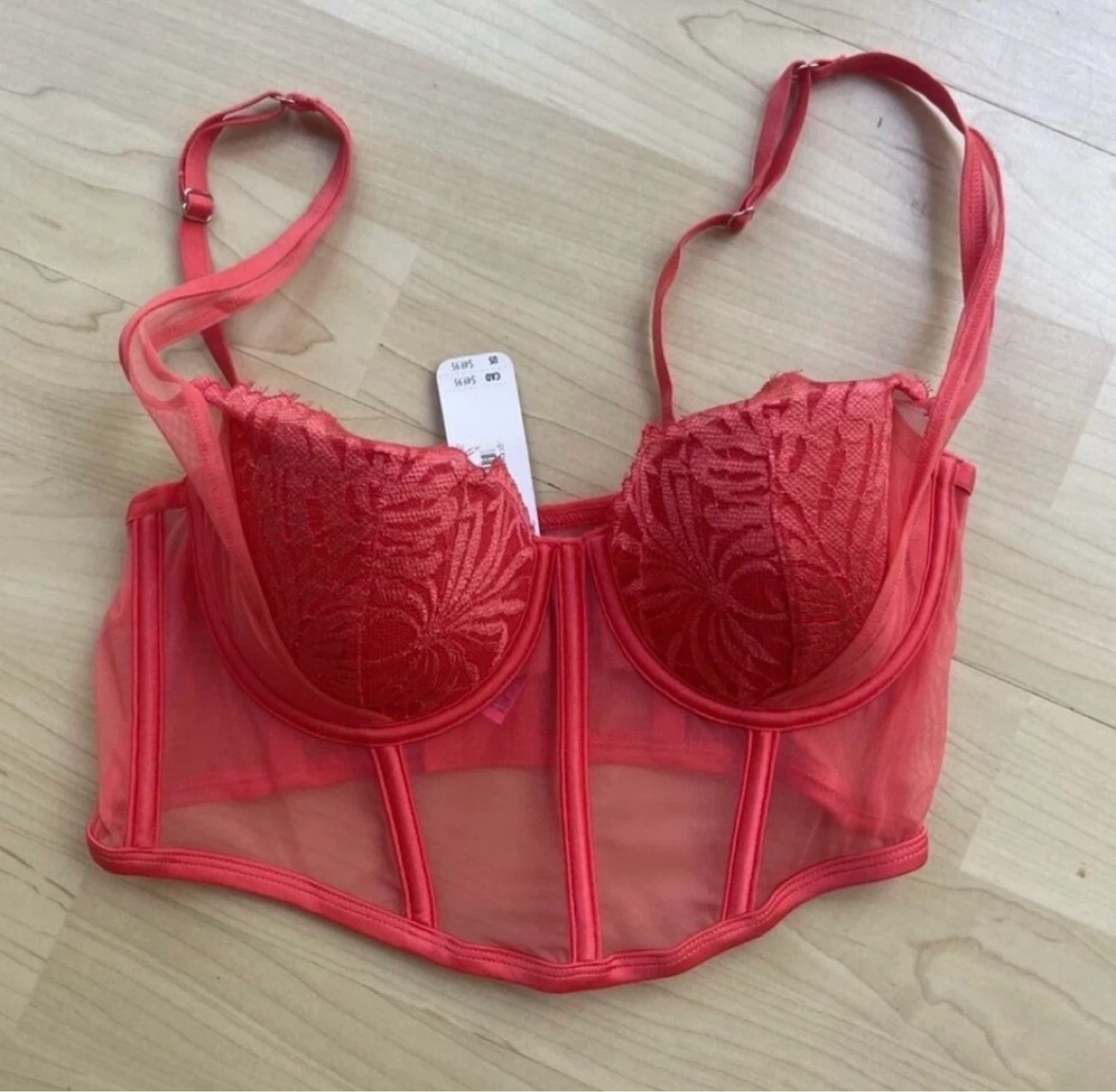 NWT La SENZA Red Lace And Mesh Bustier Top Size Medium - photo 4