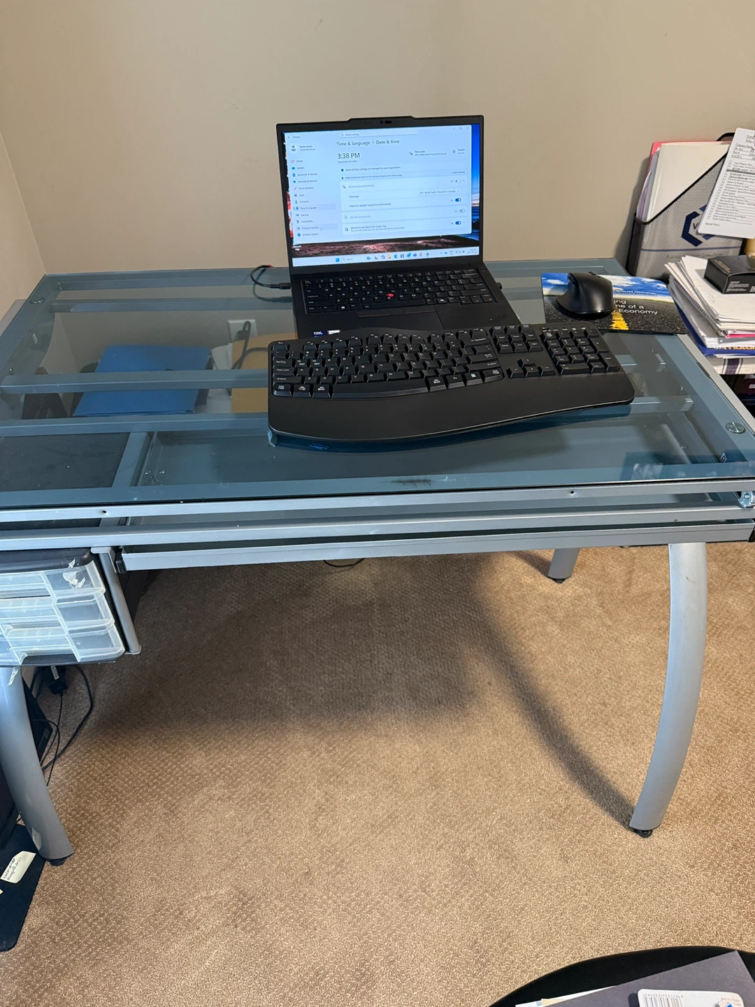 Glass Top Desk with Metal Frame