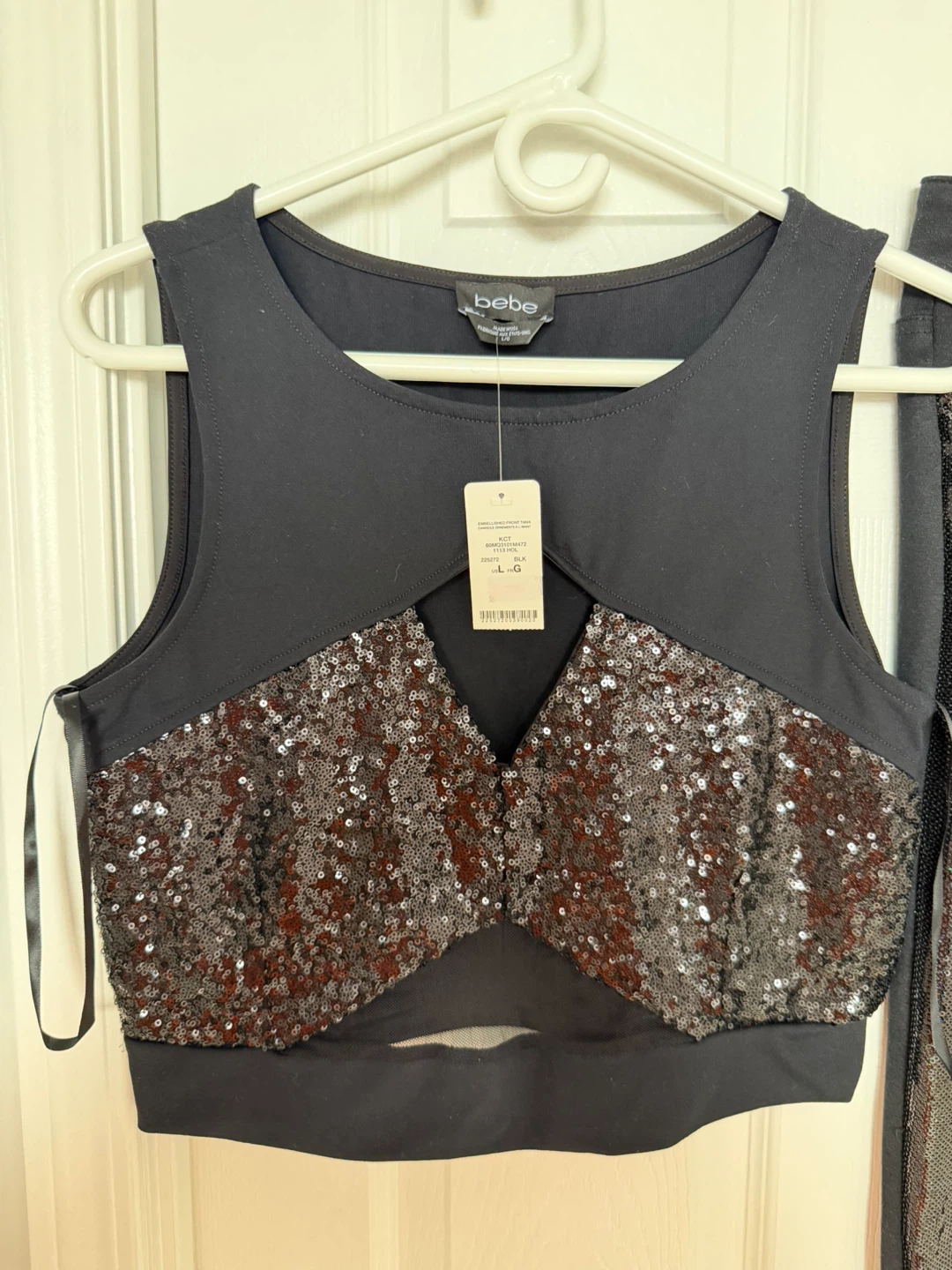 Bebe Black Sequin Crop Top and Pants Set - photo 3
